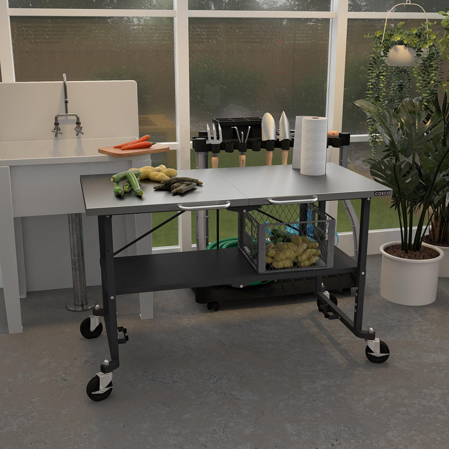 SmartFold Stainless Steel Folding Workbench on Wheels - Dark Gray - 1-Pack