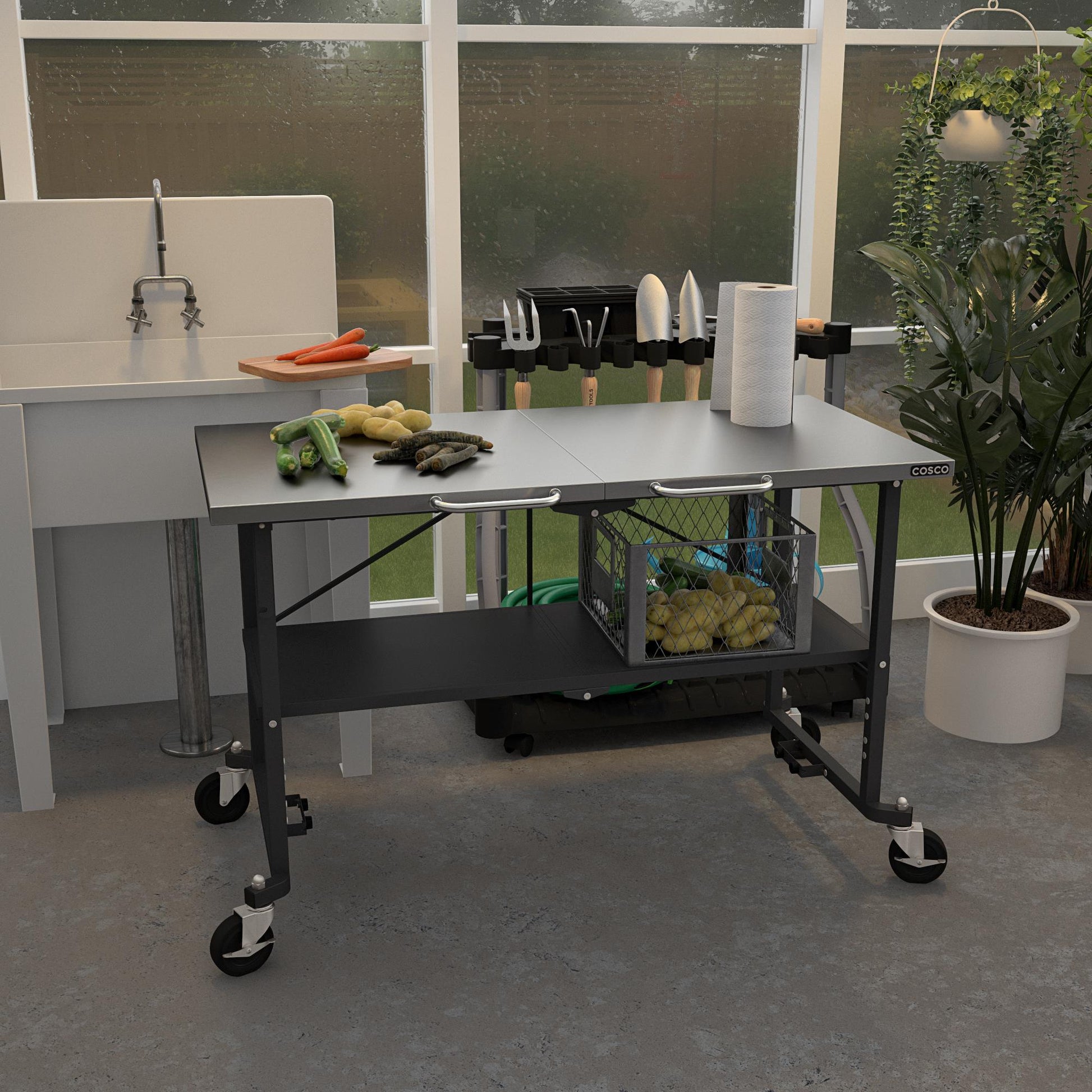 SmartFold Stainless Steel Folding Workbench on Wheels - Dark Gray - 1-Pack