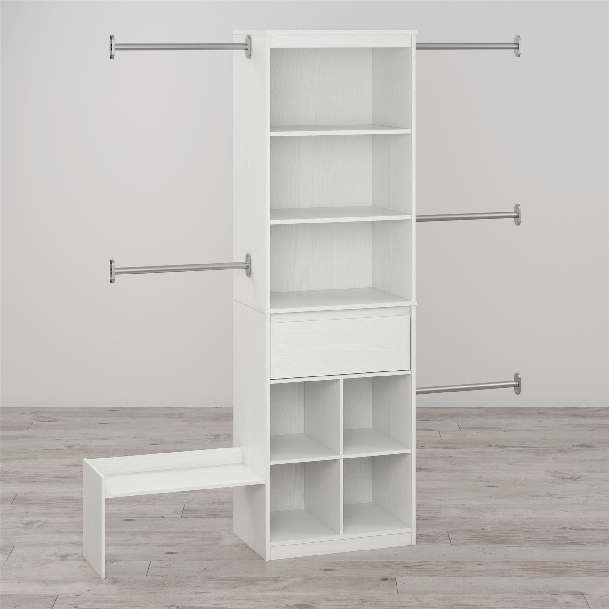 Grow with Me Adjustable Kids’ Closet Organizer System with Adjustable Poles - White