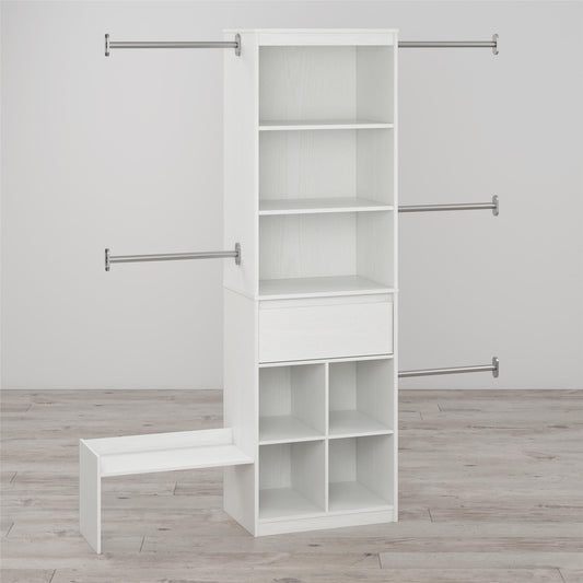 Grow with Me Adjustable Kids’ Closet Organizer System with Adjustable Poles - White