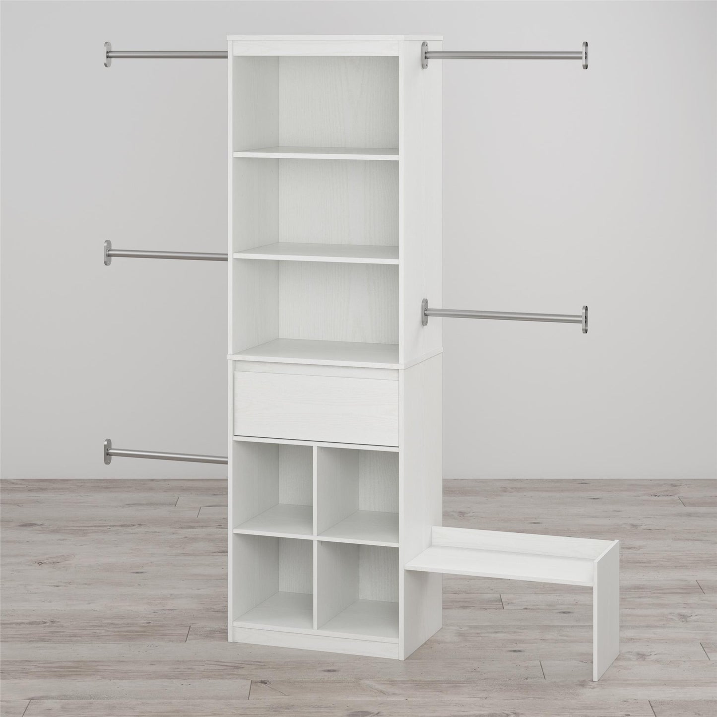 Grow with Me Adjustable Kids’ Closet Organizer System with Adjustable Poles - White