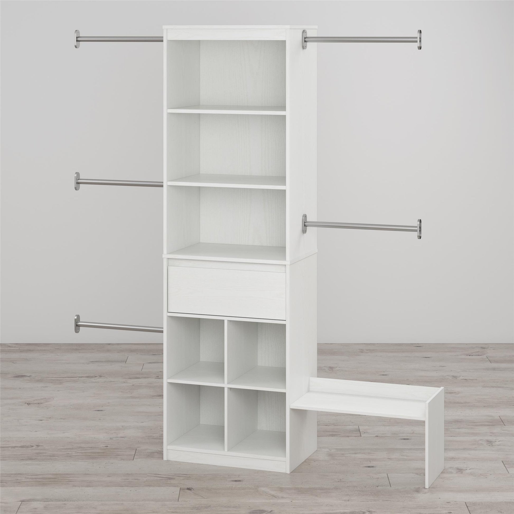 Grow with Me Adjustable Kids’ Closet Organizer System with Adjustable Poles - White