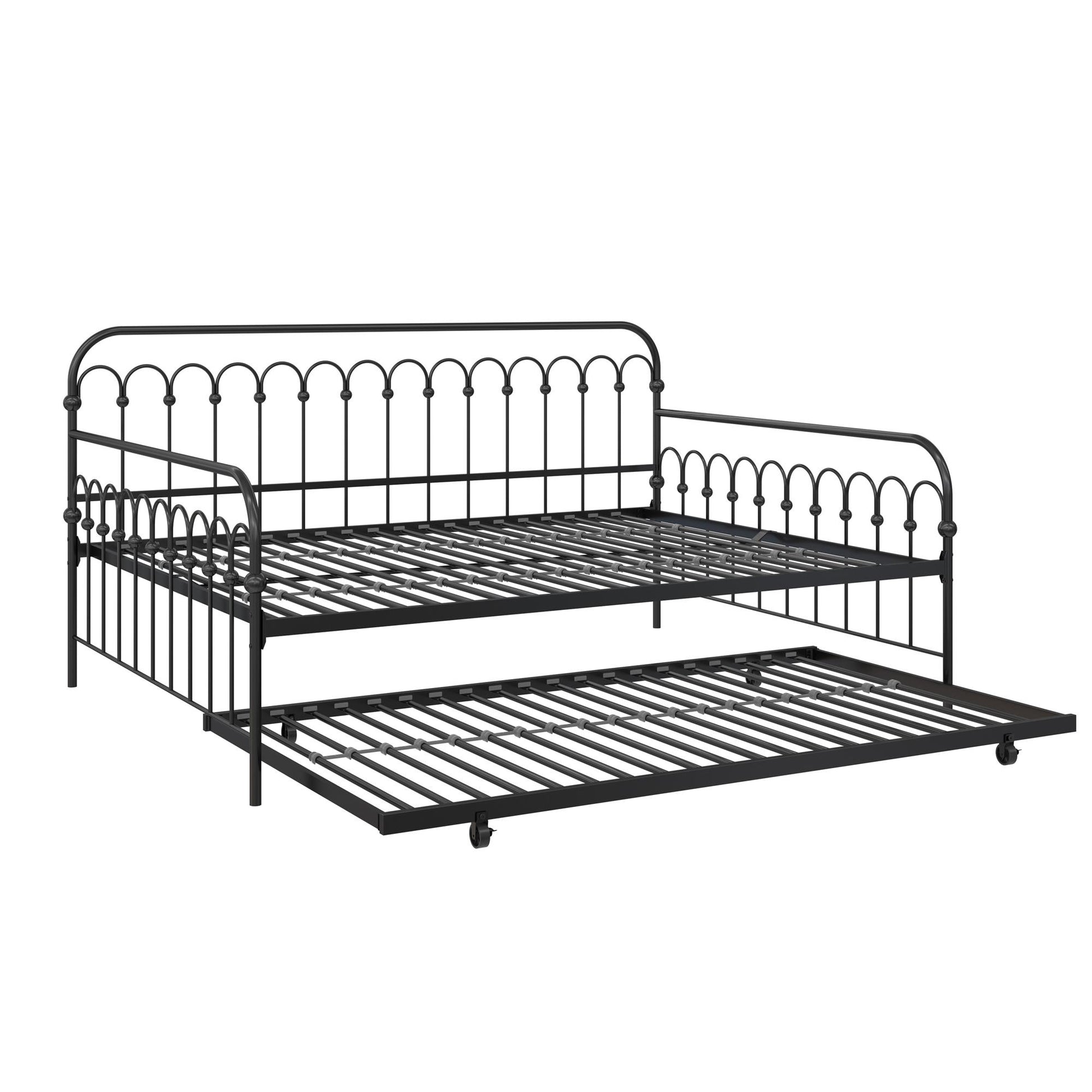 Novogratz Bright Pop Metal Daybed with Trundle, Full/Twin, Black - Black - Full-Over-Twin
