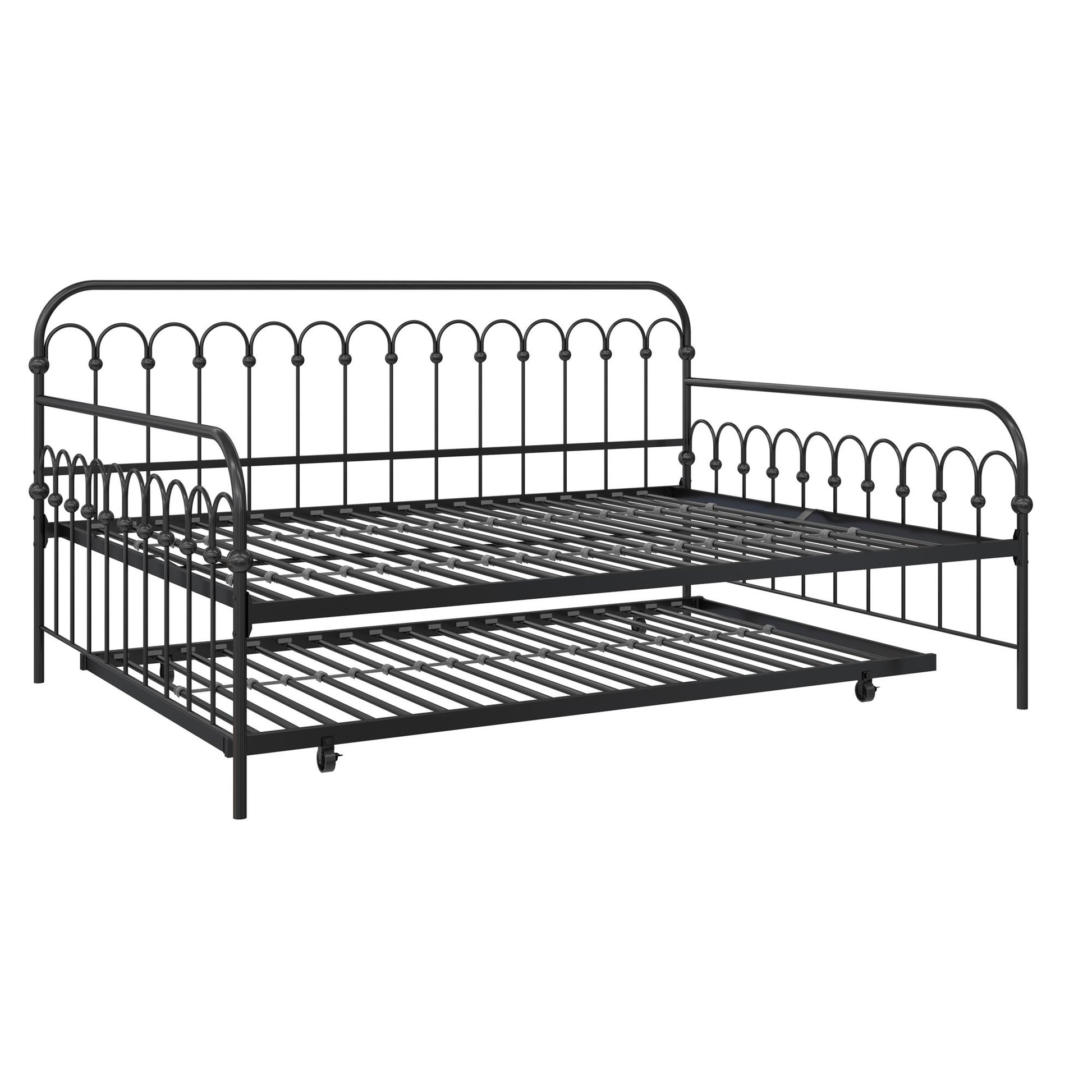 Novogratz Bright Pop Metal Daybed with Trundle, Full/Twin, Black - Black - Full-Over-Twin