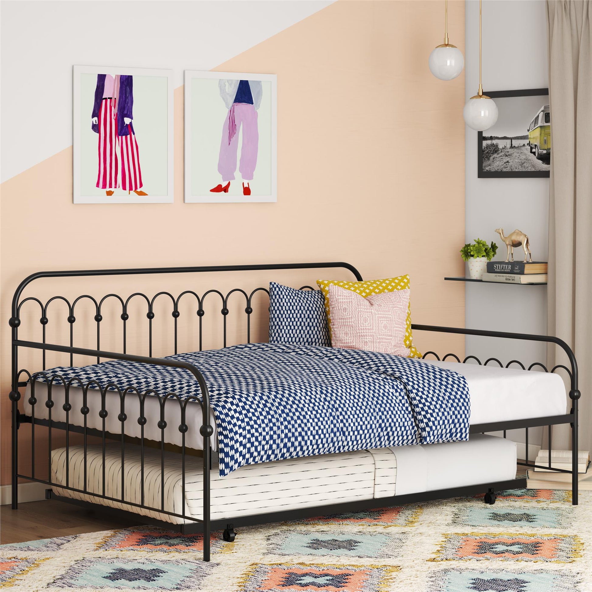 Bright Pop Metal Daybed with Trundle - Black - Twin