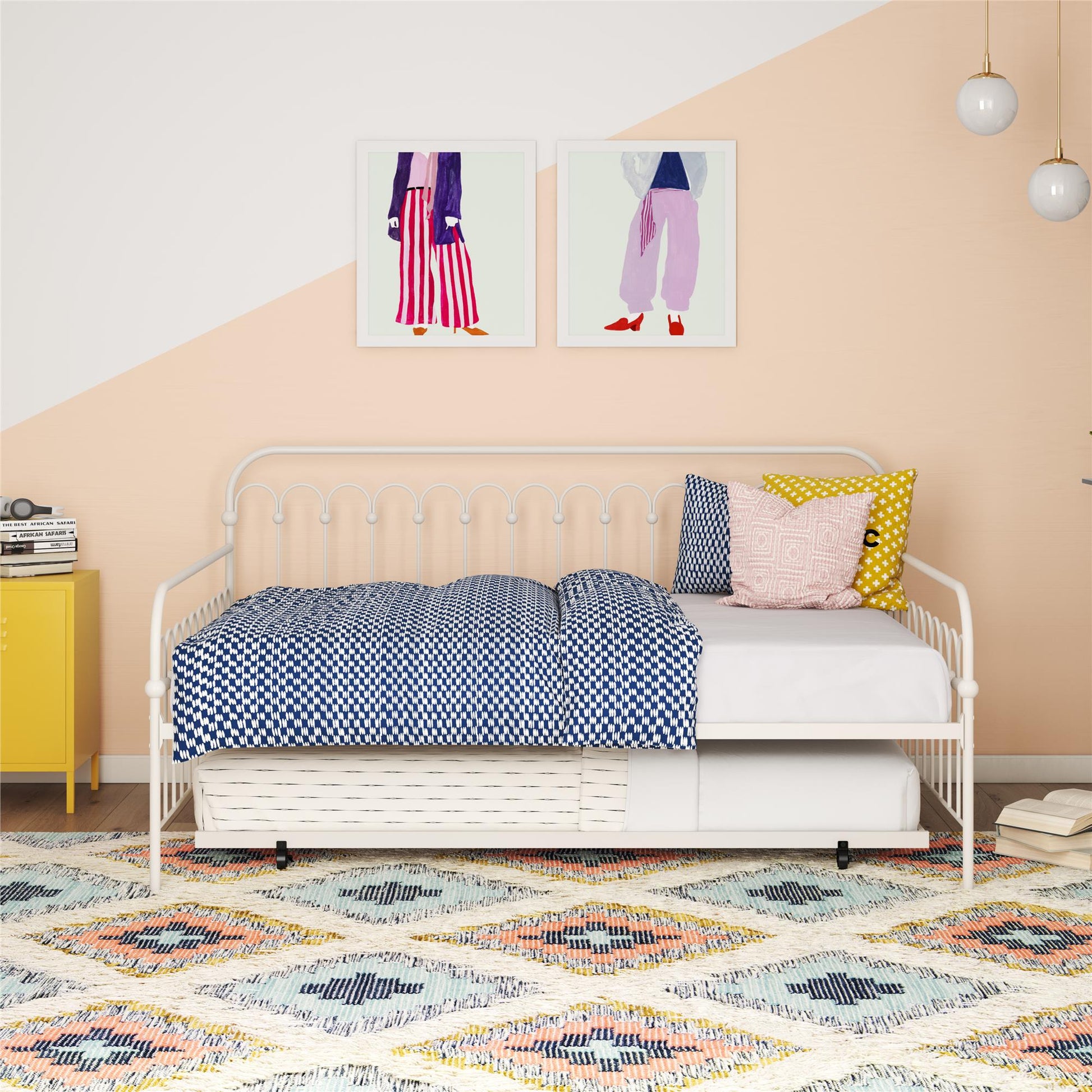Novogratz Bright Pop Metal Daybed with Trundle, Full/Twin, Off White - Off White - Full-Over-Twin