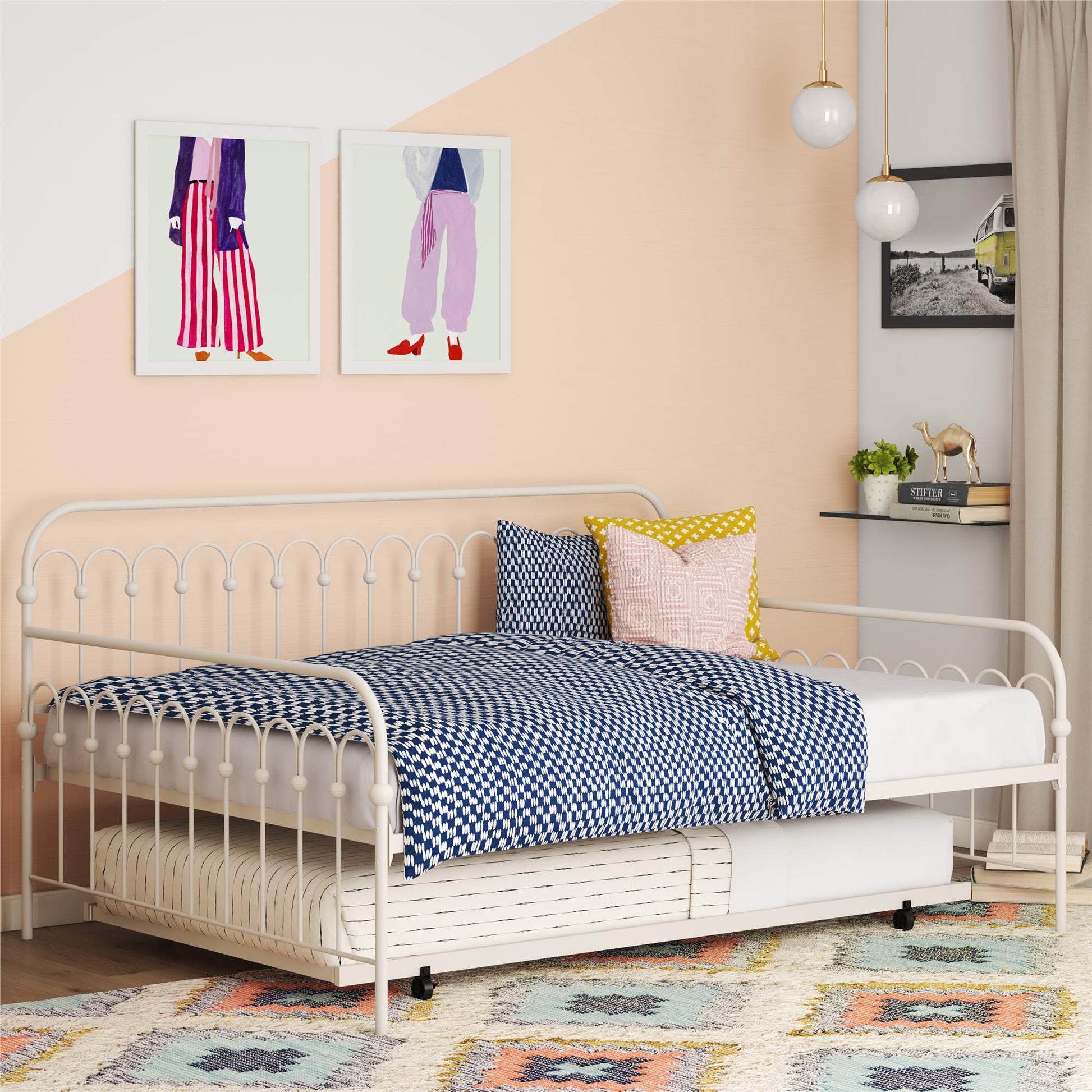 Bright Pop Metal Daybed with Trundle - Black - Twin