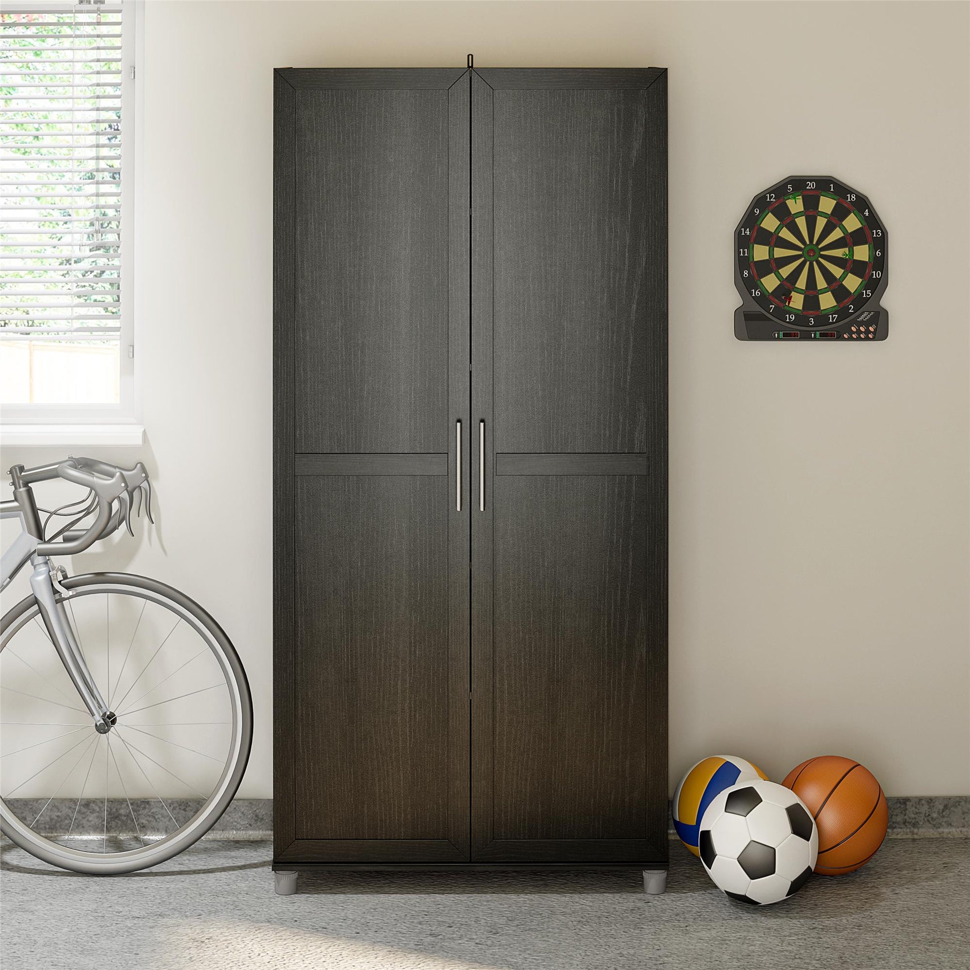 Camberly Framed 36" Utility Storage Cabinet, Black Oak - Black Oak