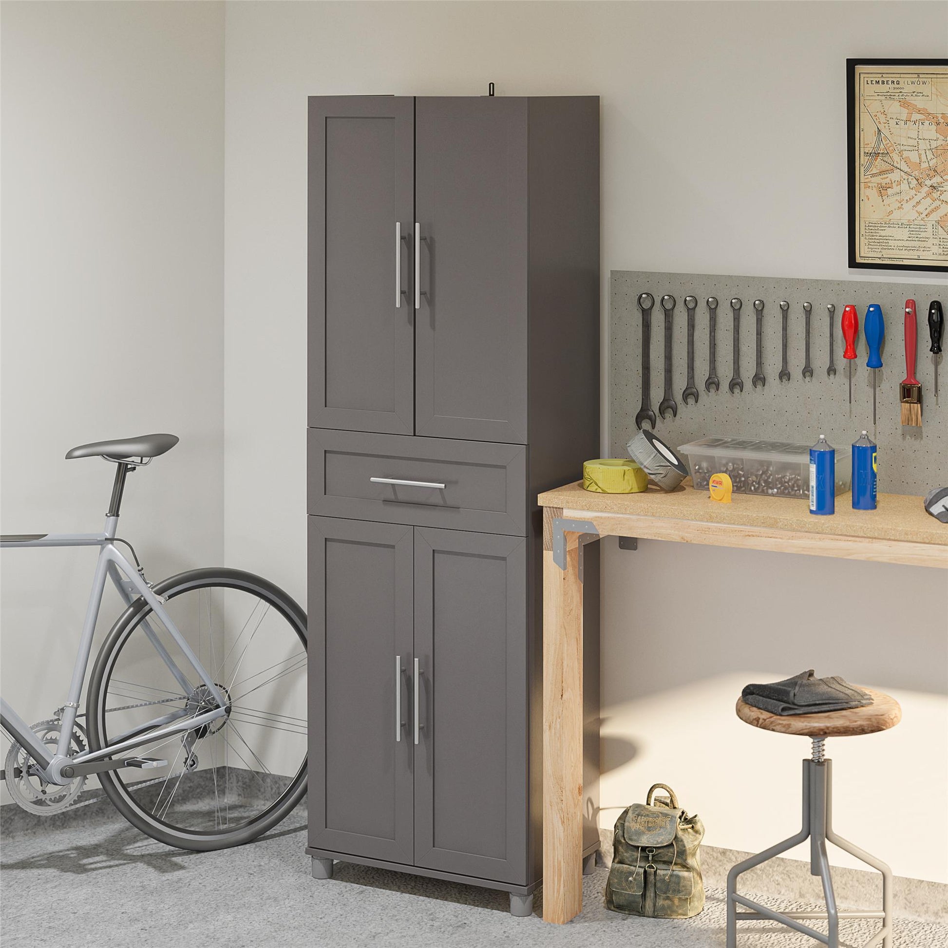 Camberly Framed 4 Door/1 Drawer Storage Cabinet, Graphite Gray - Graphite Grey