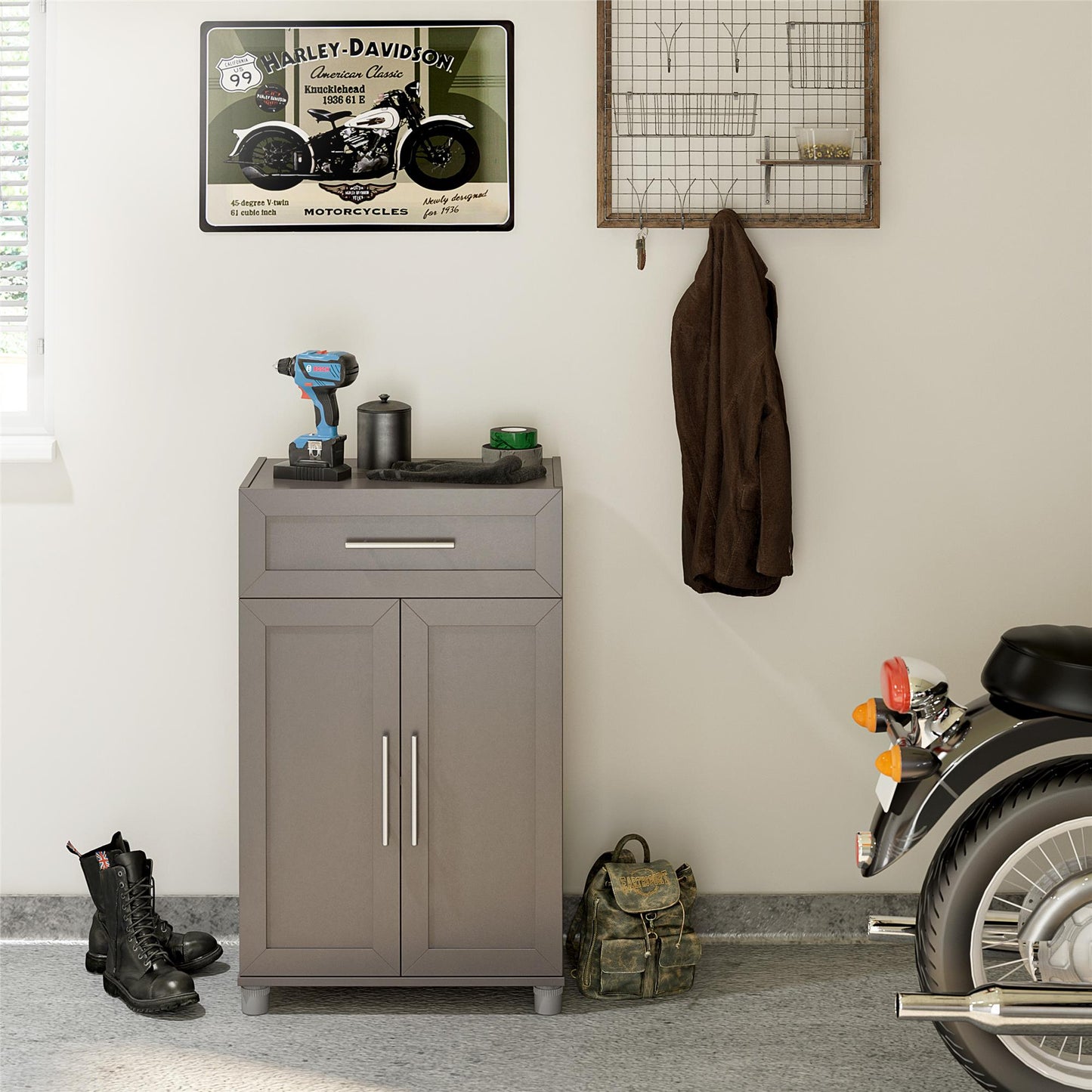 Camberly Framed 2 Door/1 Drawer Storage Cabinet, Graphite Gray - Graphite Grey