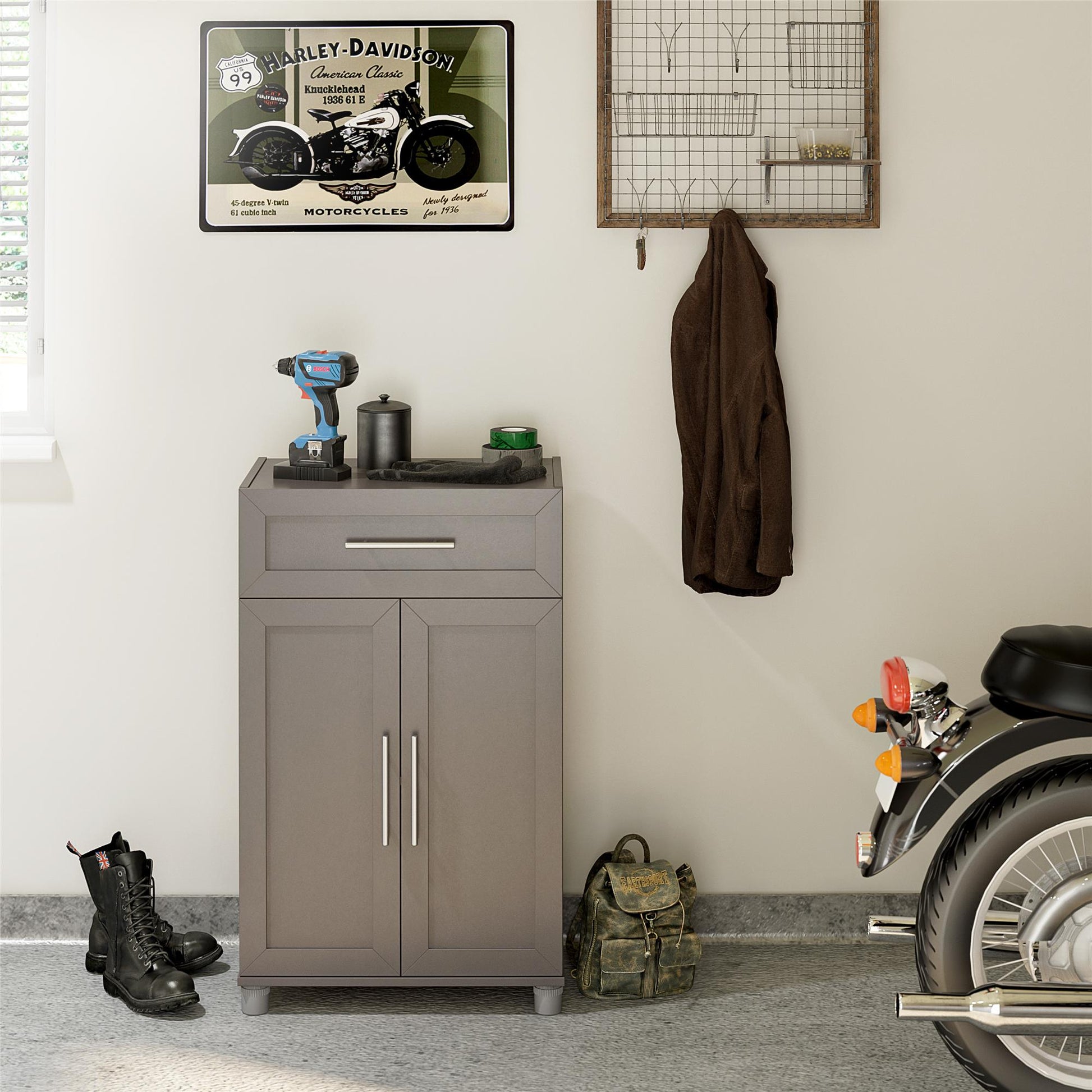 Camberly Framed 2 Door/1 Drawer Storage Cabinet, Graphite Gray - Graphite Grey