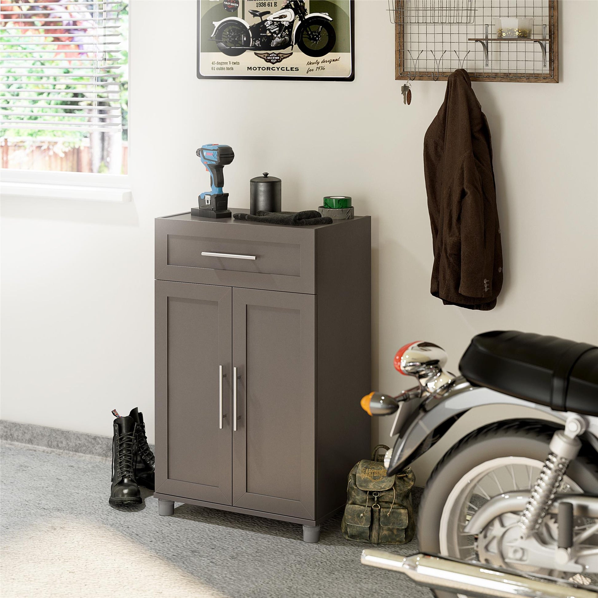 Camberly Framed 2 Door/1 Drawer Storage Cabinet, Graphite Gray - Graphite Grey