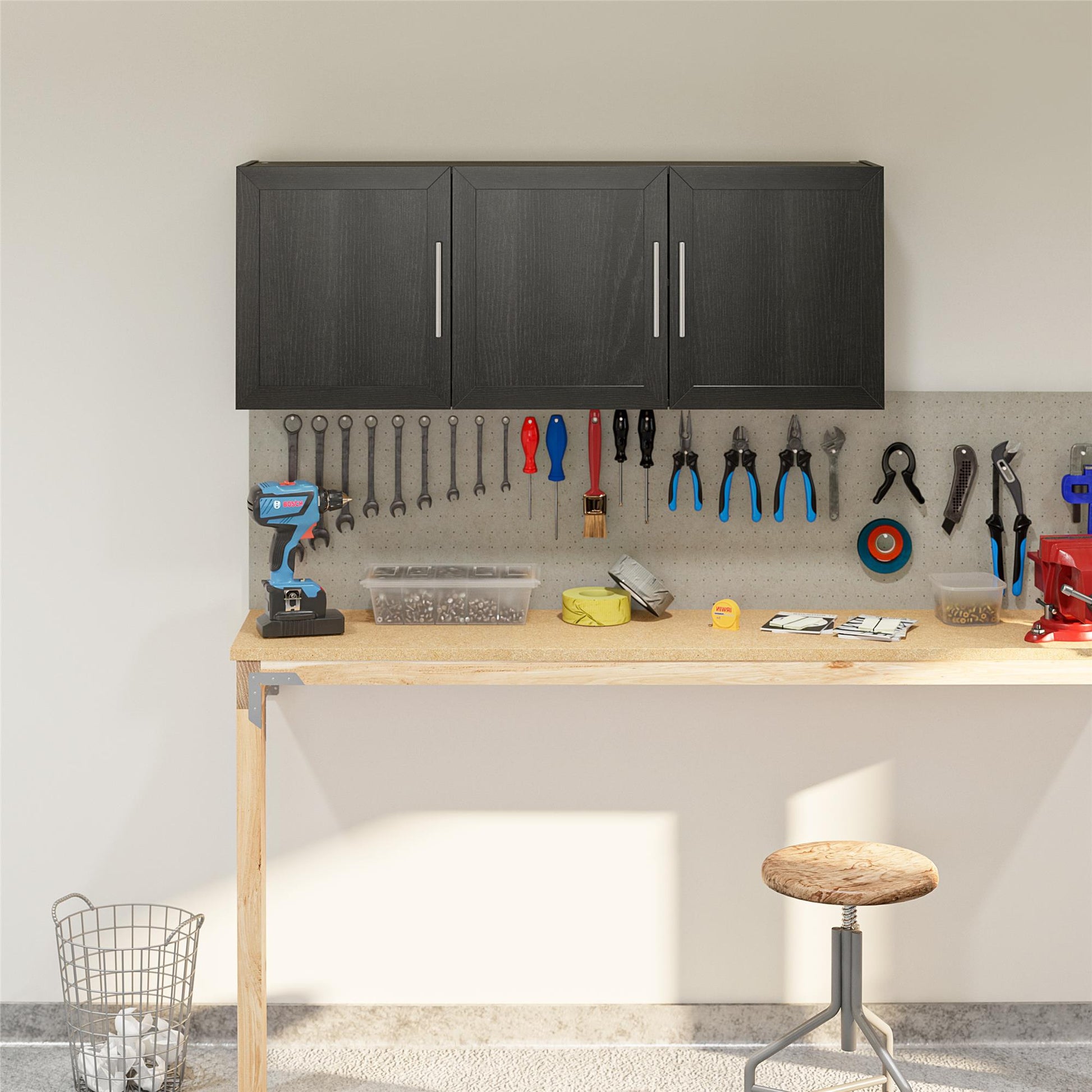 Camberly Framed 54" Wall Cabinet, Black Oak - Black Oak