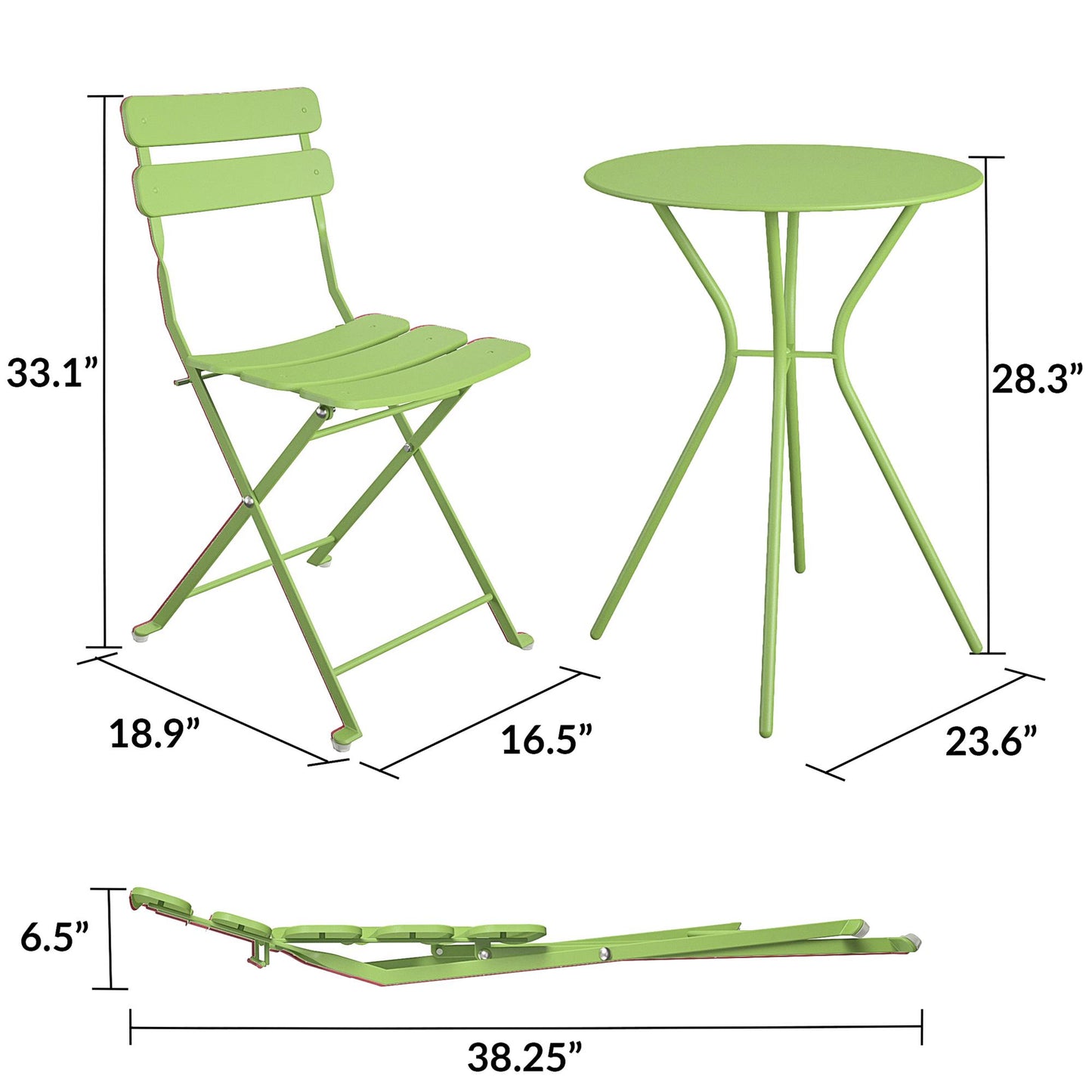 Brennan 3 Piece Bistro Set with 2 Folding Chairs - Kiwi Green