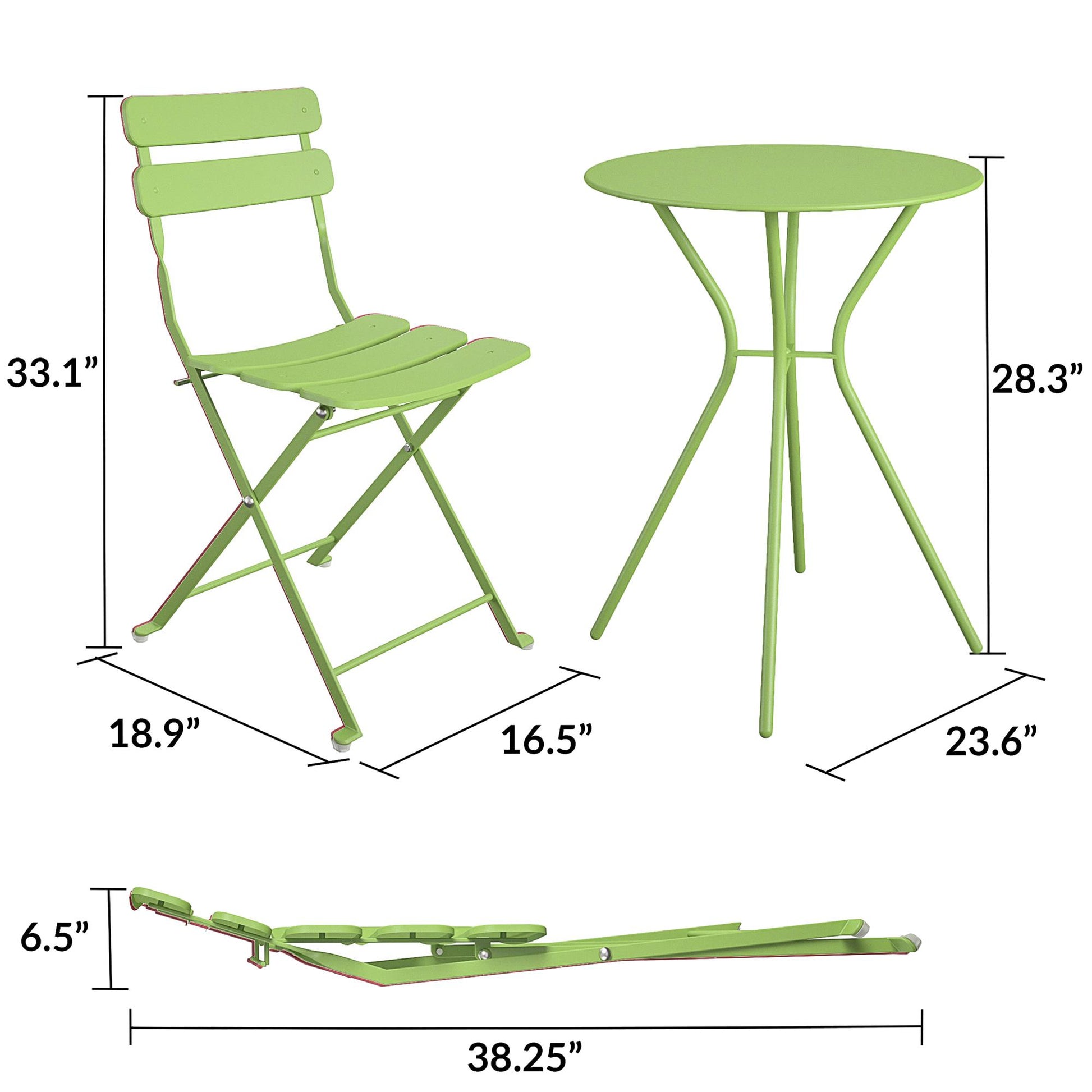 Brennan 3 Piece Bistro Set with 2 Folding Chairs - Kiwi Green