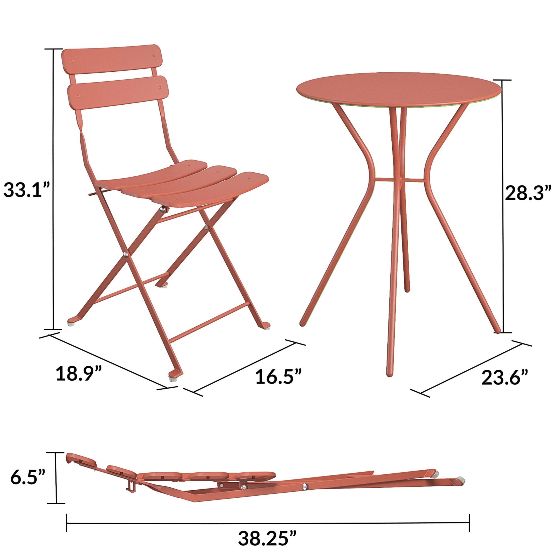 Brennan 3 Piece Bistro Set with 2 Folding Chairs - Sunbaked Orange