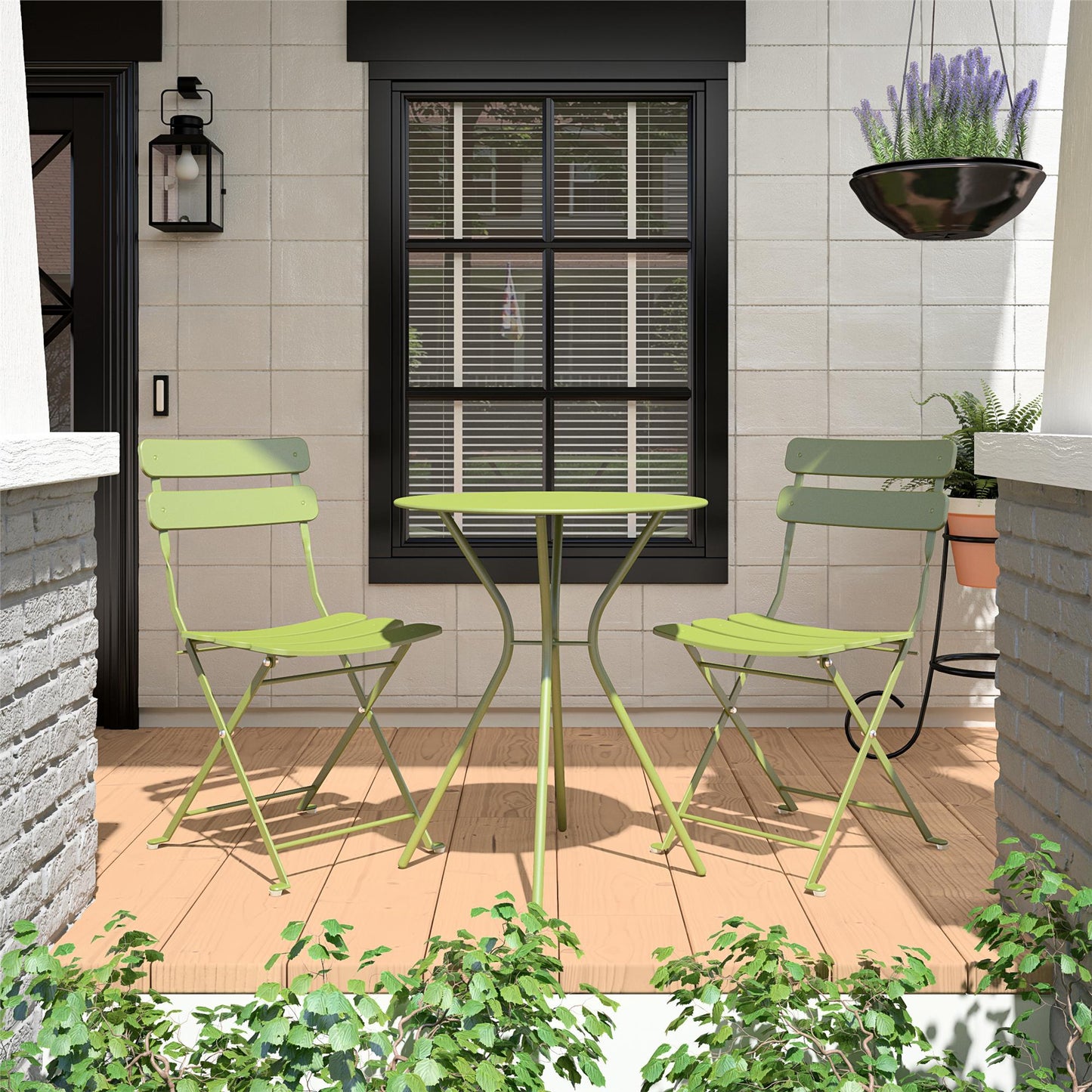 Brennan 3 Piece Bistro Set with 2 Folding Chairs - Kiwi Green