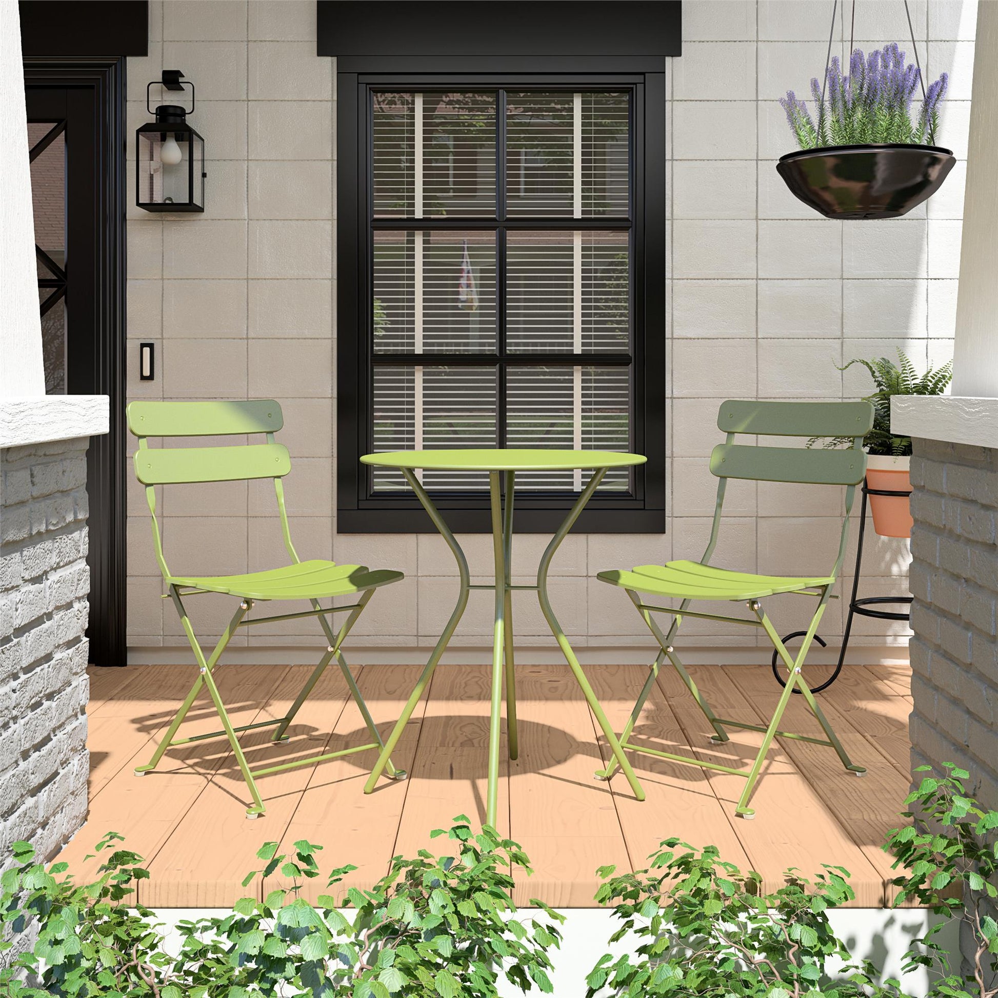 Brennan 3 Piece Bistro Set with 2 Folding Chairs - Kiwi Green