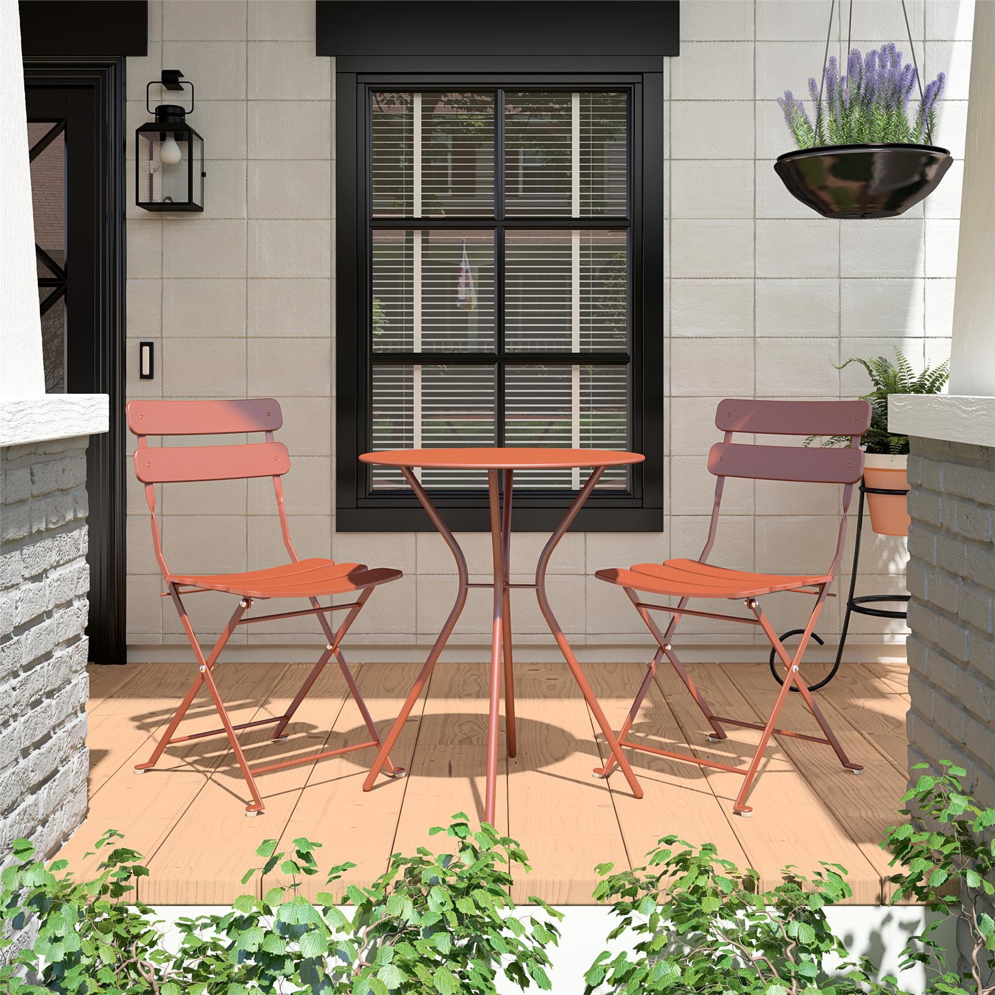 Brennan 3 Piece Bistro Set with 2 Folding Chairs - Sunbaked Orange