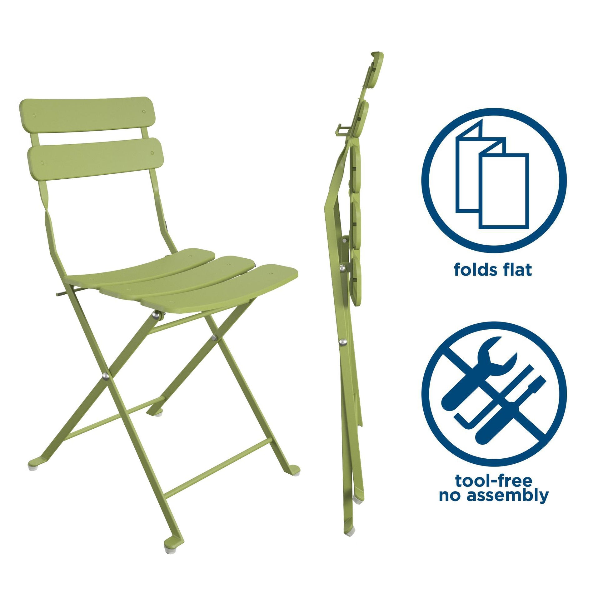 Brennan 3 Piece Bistro Set with 2 Folding Chairs - Kiwi Green