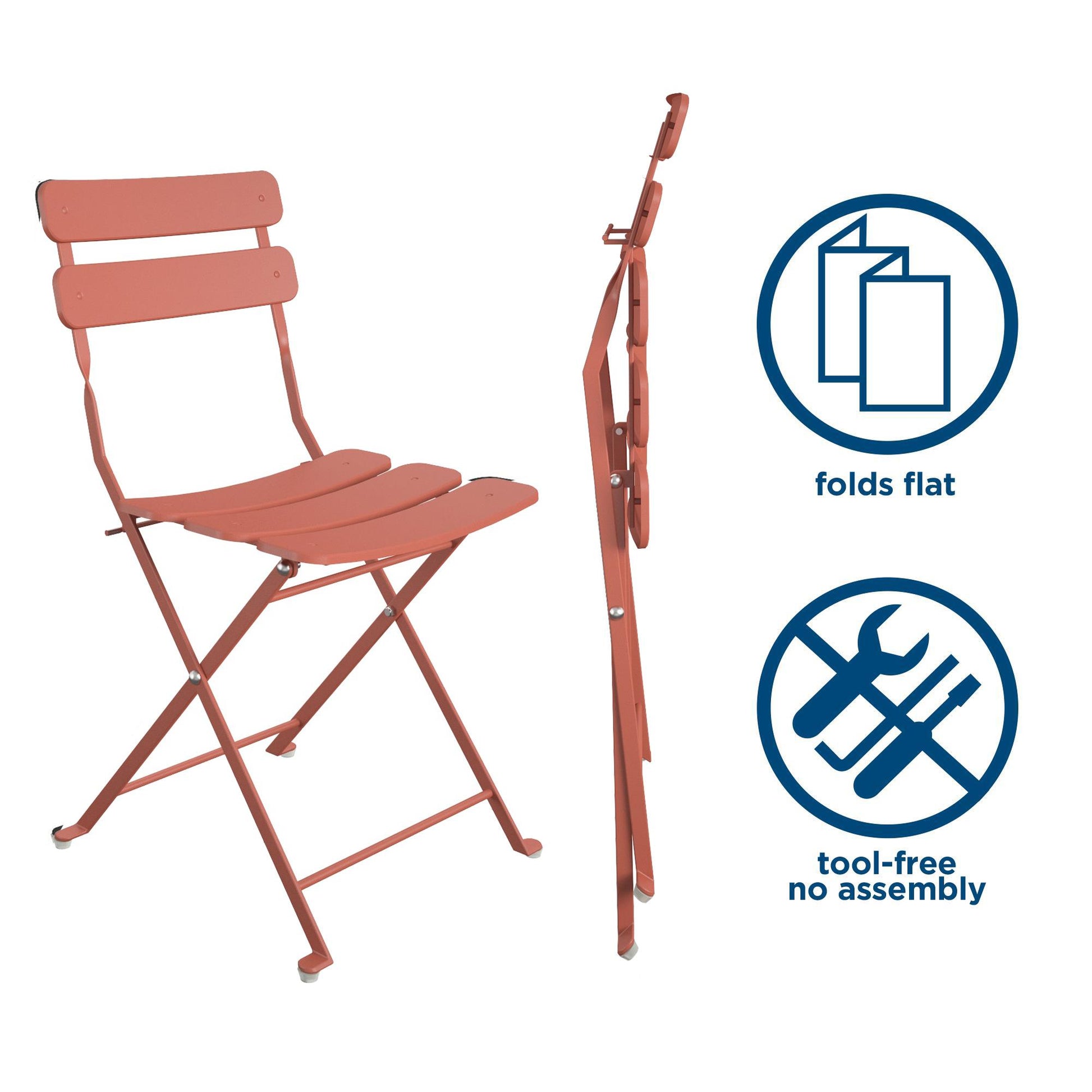 Brennan 3 Piece Bistro Set with 2 Folding Chairs - Sunbaked Orange
