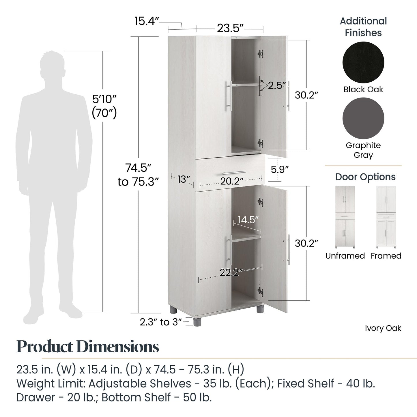Camberly 4 Door/1 Drawer Storage Cabinet - Graphite Grey