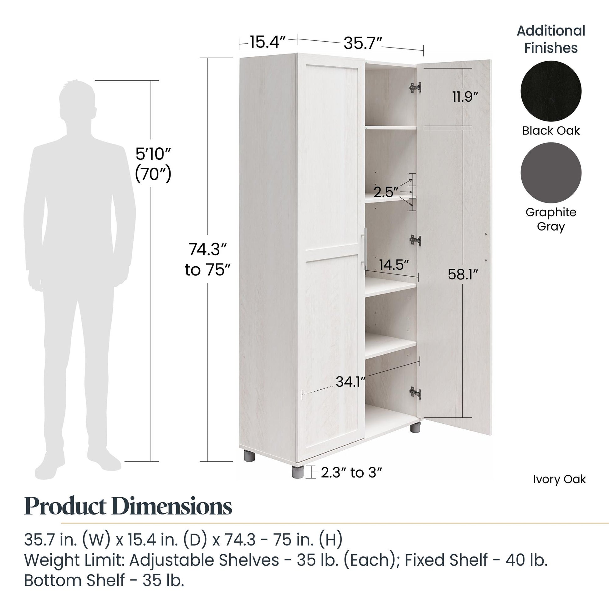 Camberly Framed 36" Utility Storage Cabinet, Ivory Oak - Ivory Oak