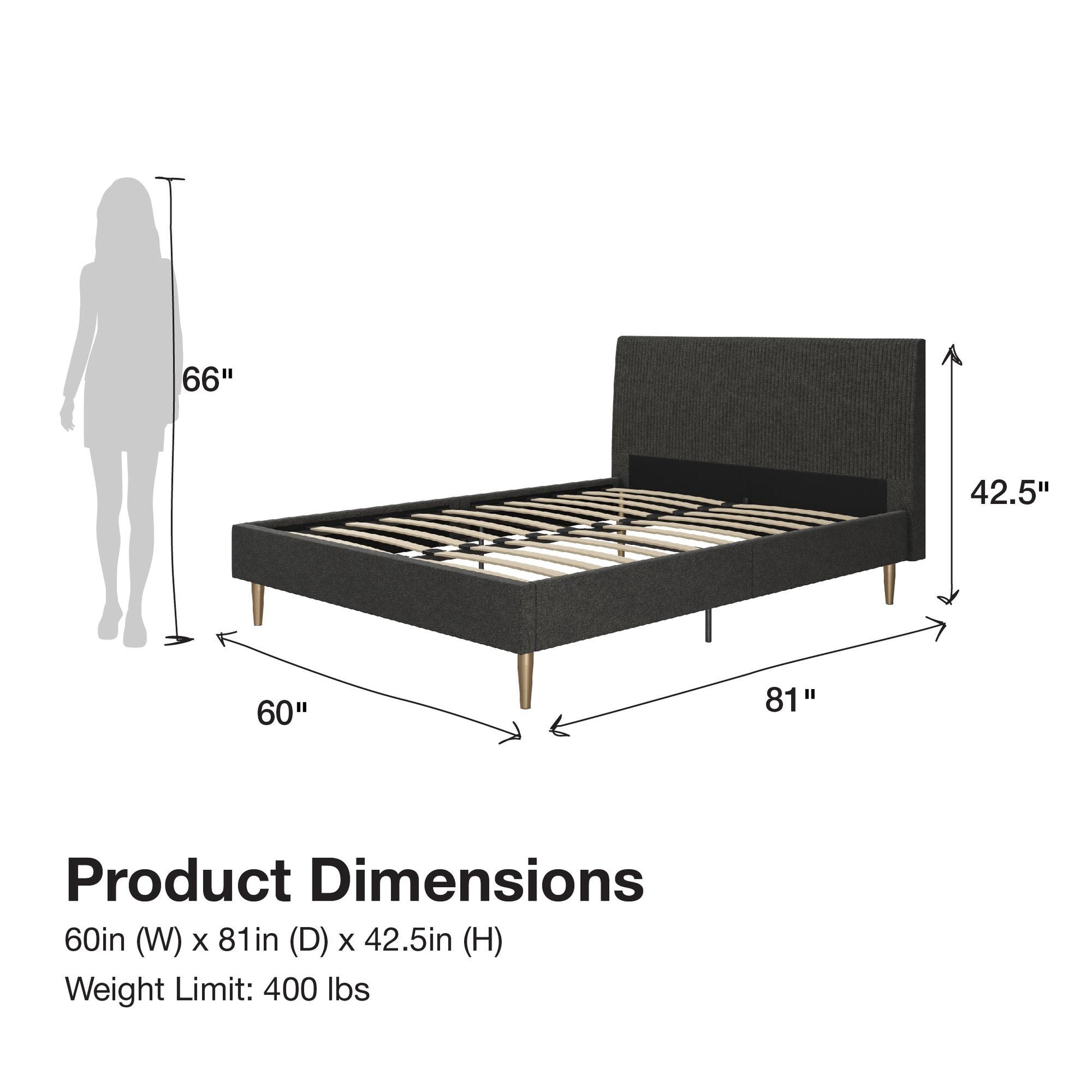 Daphne Upholstered Bed - Dark Gray - Full