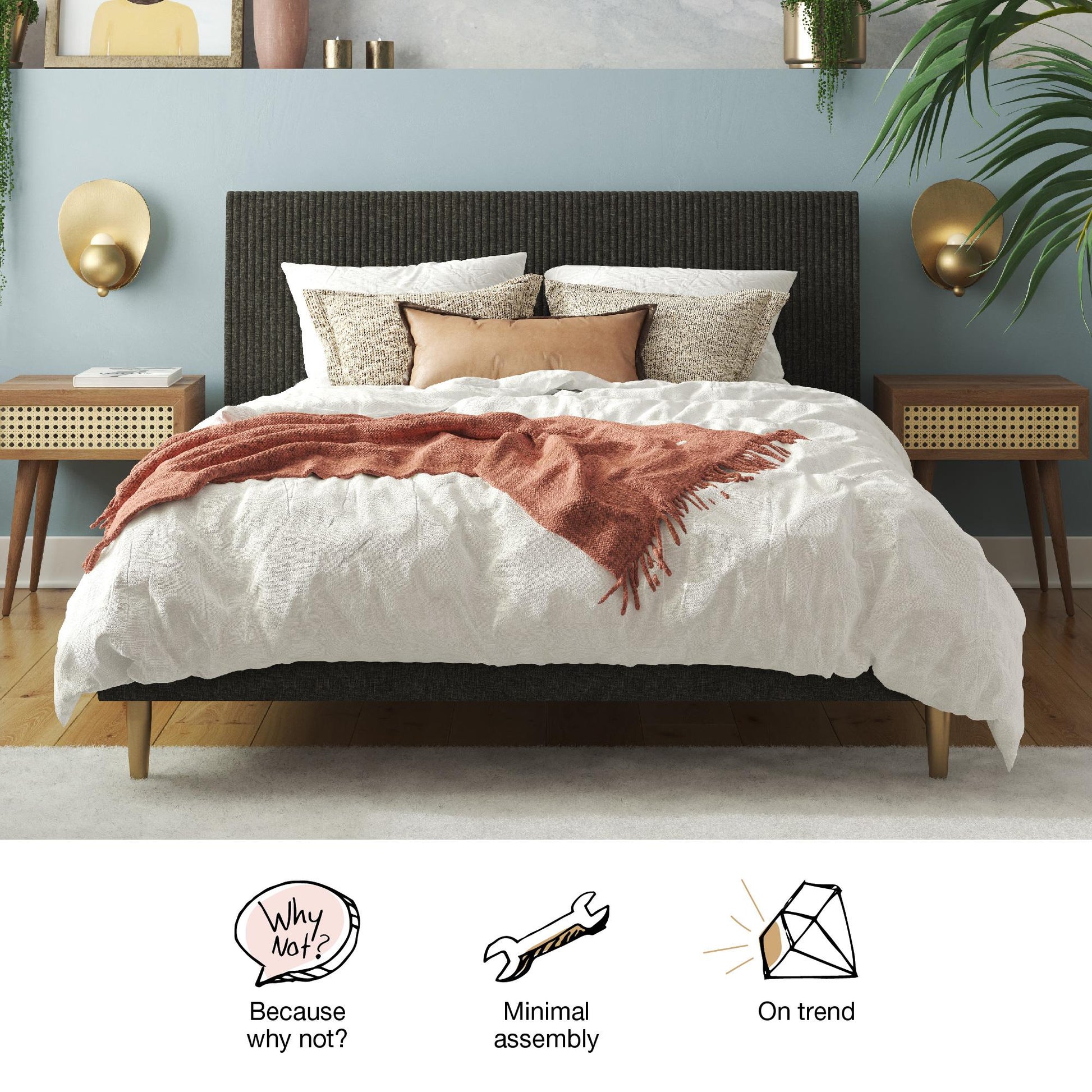 Daphne Upholstered Bed - Dark Gray - Full