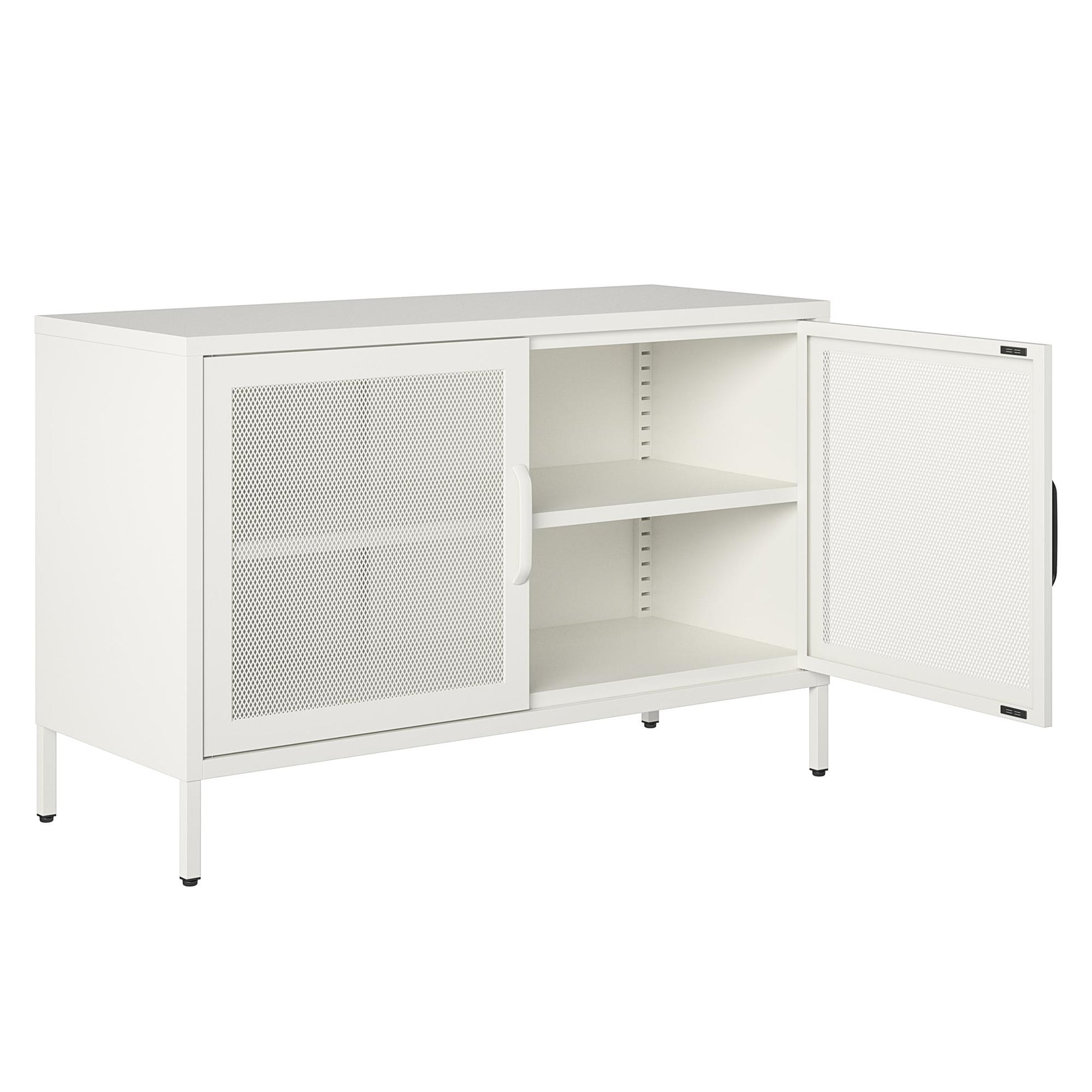 Sunset District 2 Door Storage Cabinet-Mesh Metal Locker, White - White