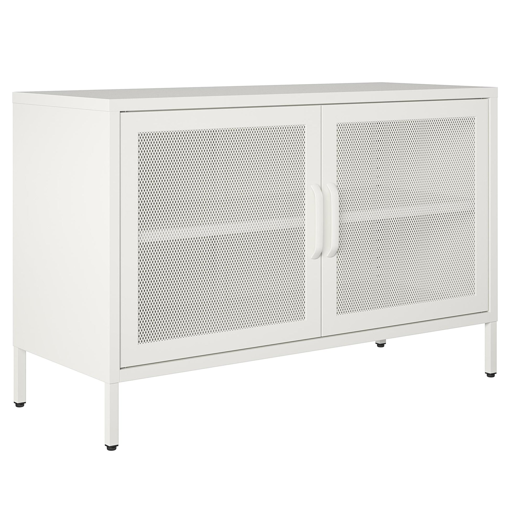 Sunset District 2 Door Storage Cabinet-Mesh Metal Locker, White - White