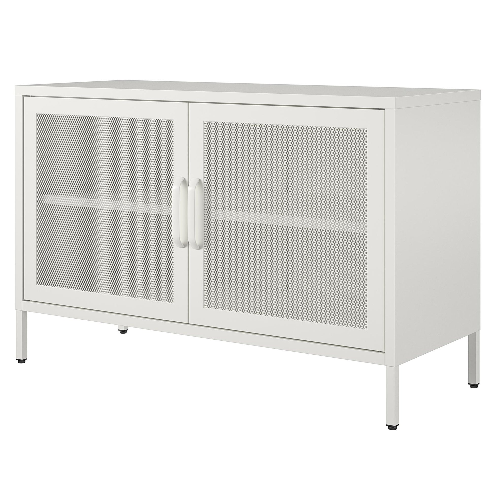 Sunset District 2 Door Storage Cabinet-Mesh Metal Locker, White - White