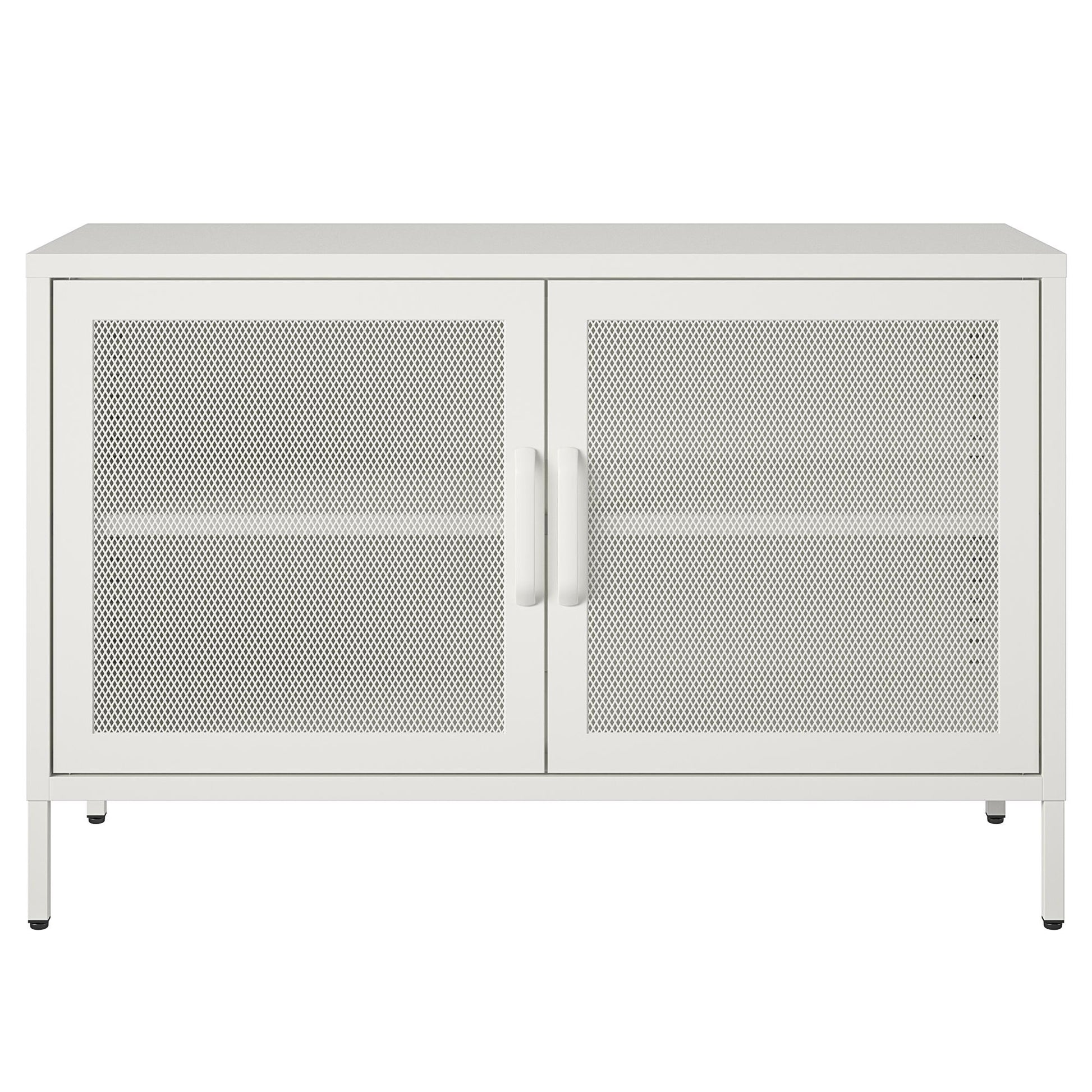 Sunset District 2 Door Storage Cabinet-Mesh Metal Locker, White - White