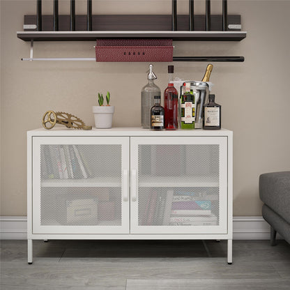 Sunset District 2 Door Storage Cabinet-Mesh Metal Locker, White - White