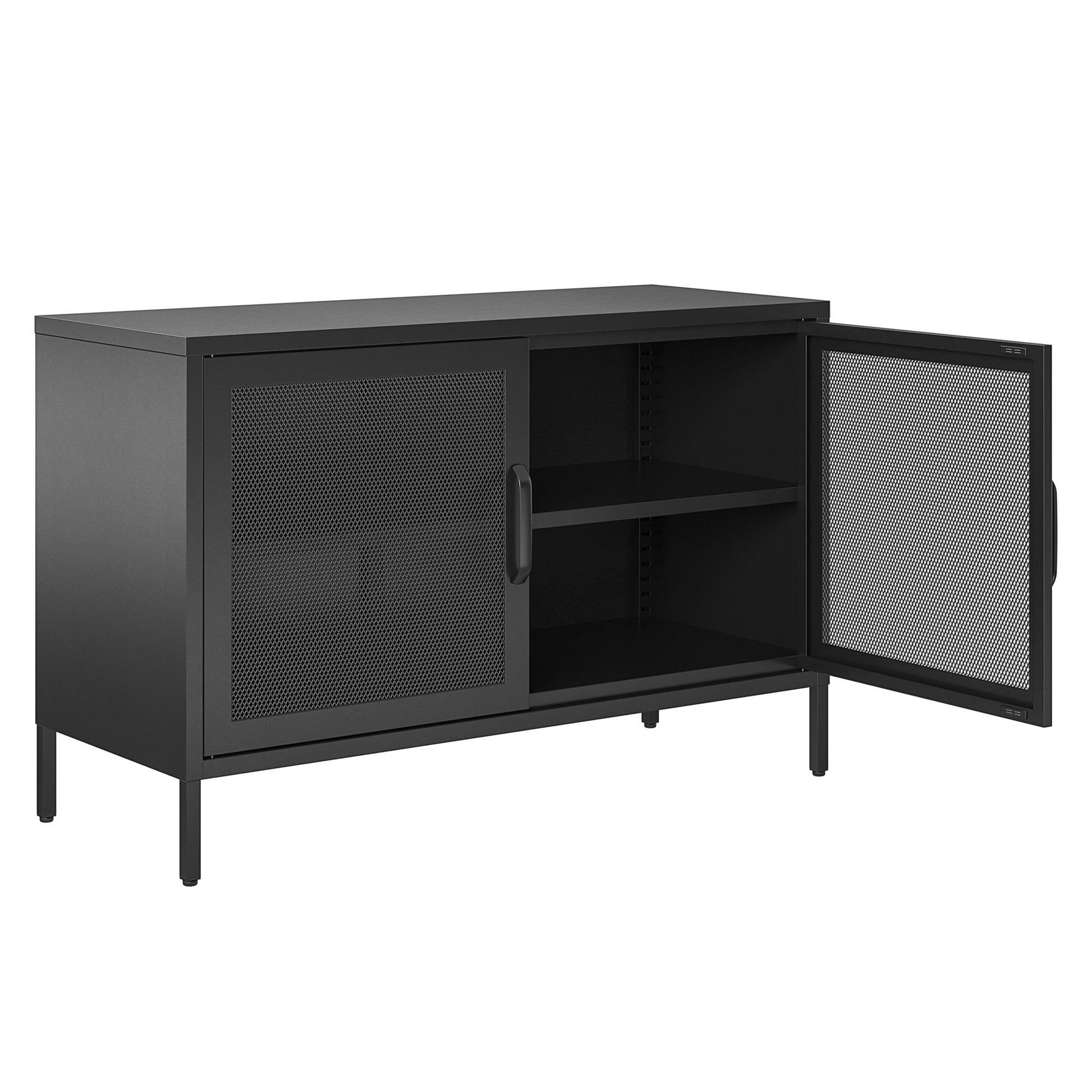Sunset District 2 Door Storage Cabinet-Mesh Metal Locker, Black - Black