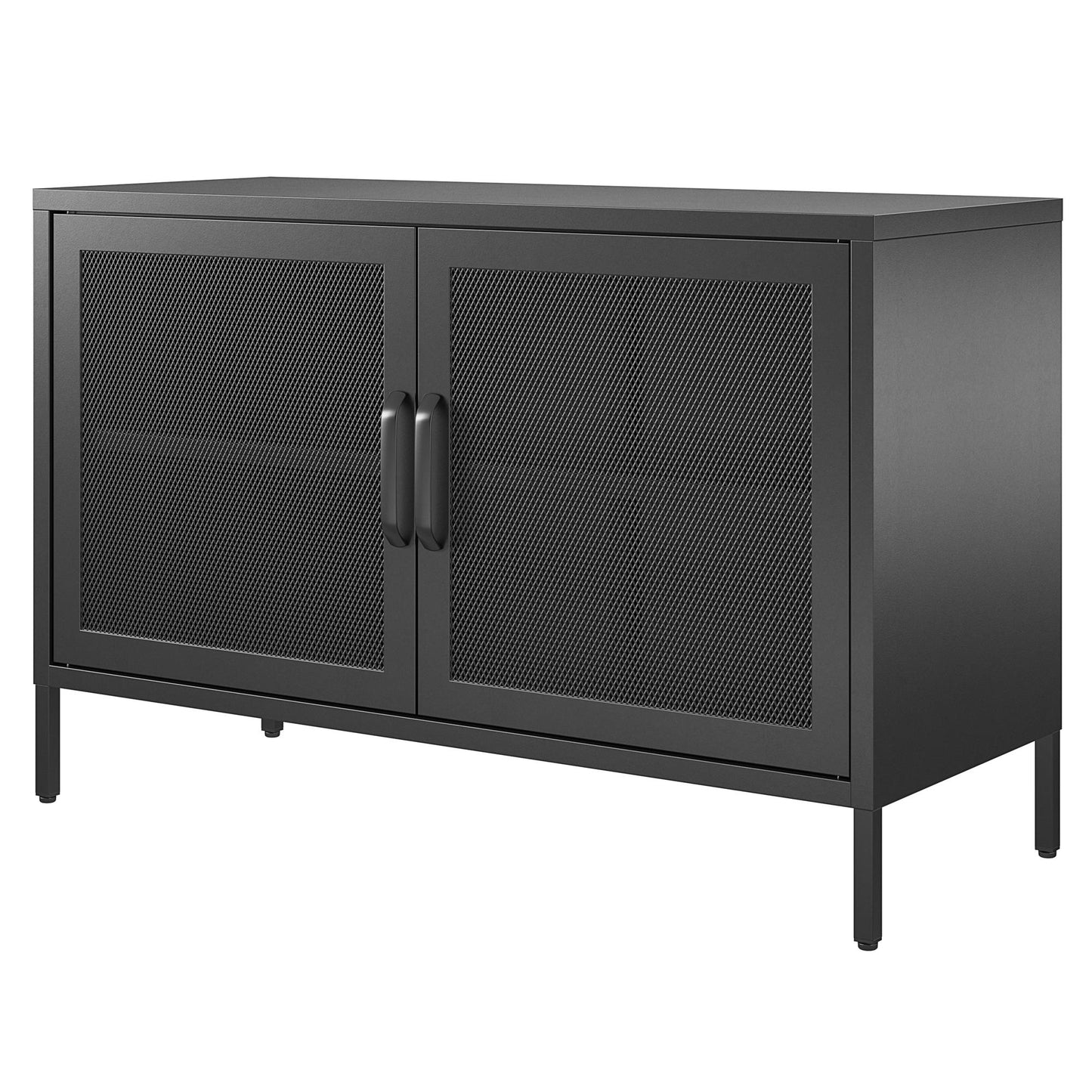 Sunset District 2 Door Storage Cabinet-Mesh Metal Locker, Black - Black
