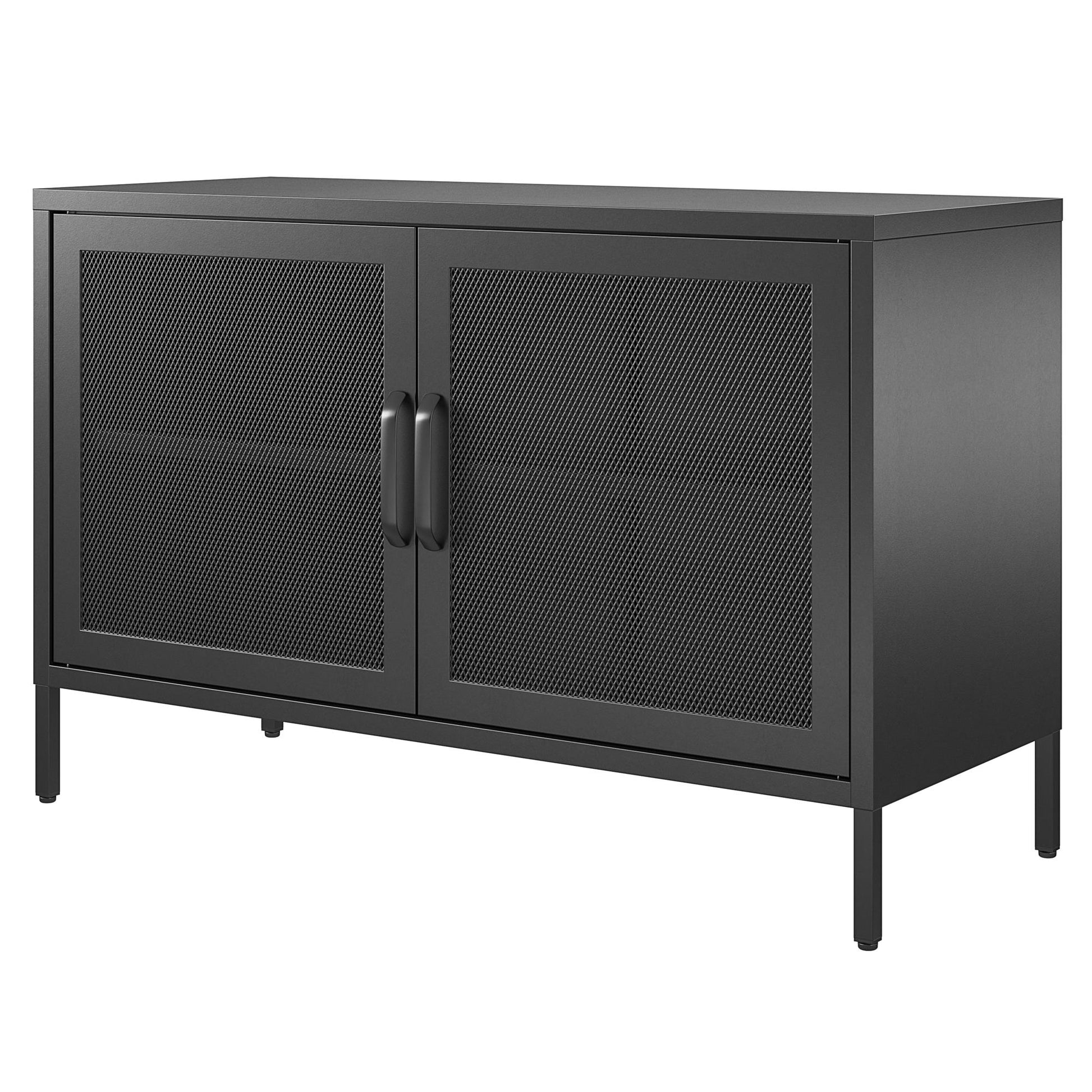 Sunset District 2 Door Storage Cabinet-Mesh Metal Locker, Black - Black