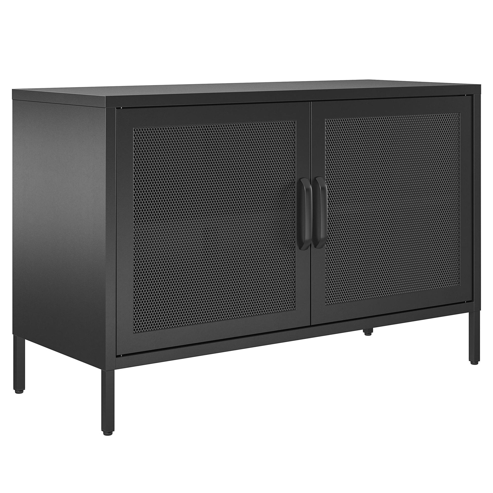 Sunset District 2 Door Storage Cabinet-Mesh Metal Locker, Black - Black