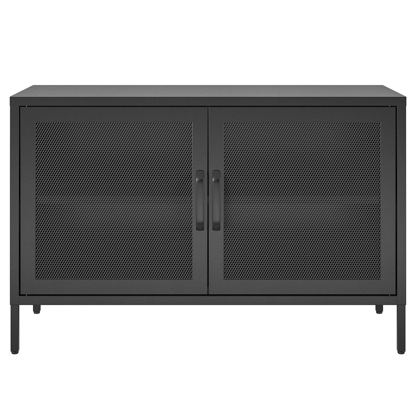 Sunset District 2 Door Storage Cabinet-Mesh Metal Locker, Black - Black