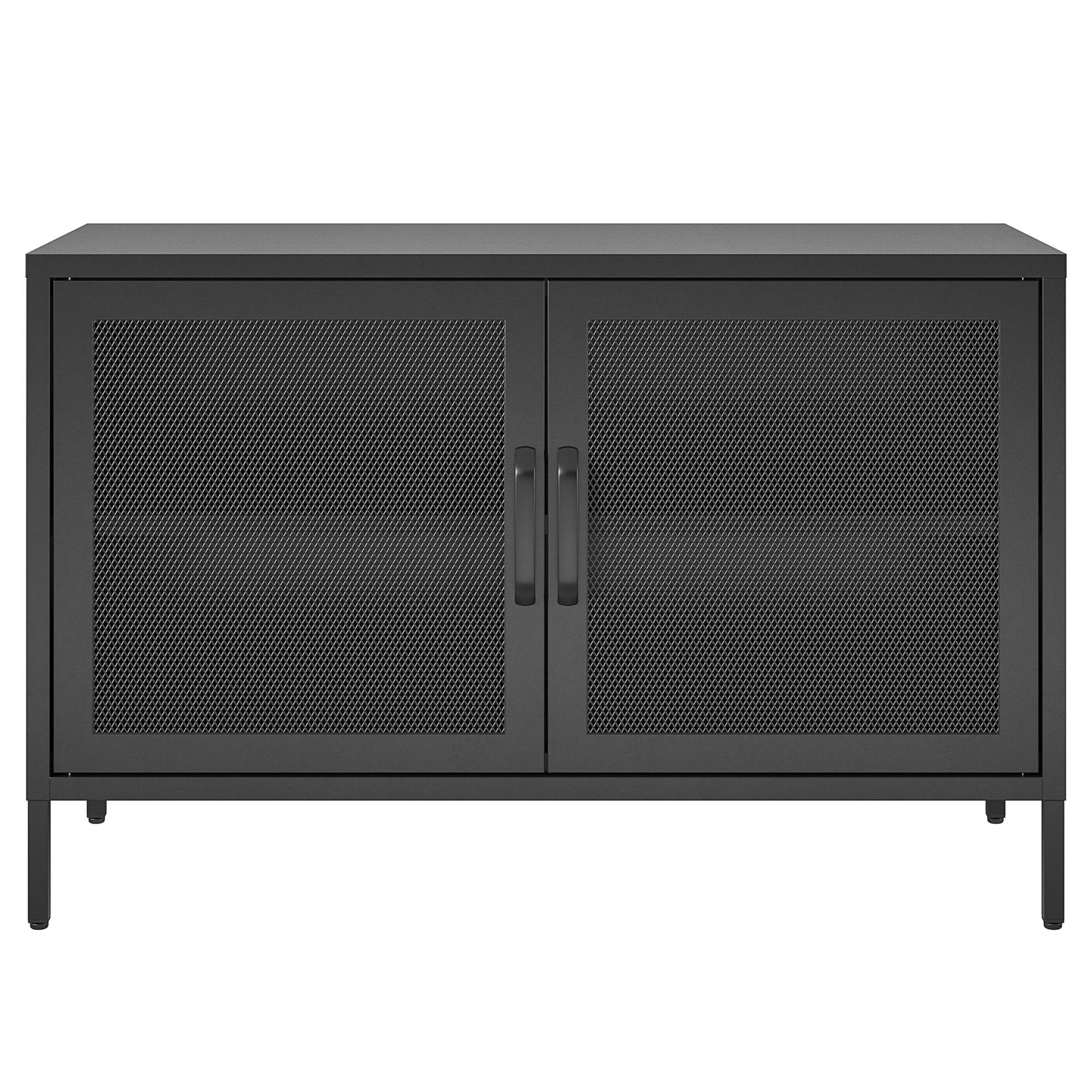 Sunset District 2 Door Storage Cabinet-Mesh Metal Locker, Black - Black