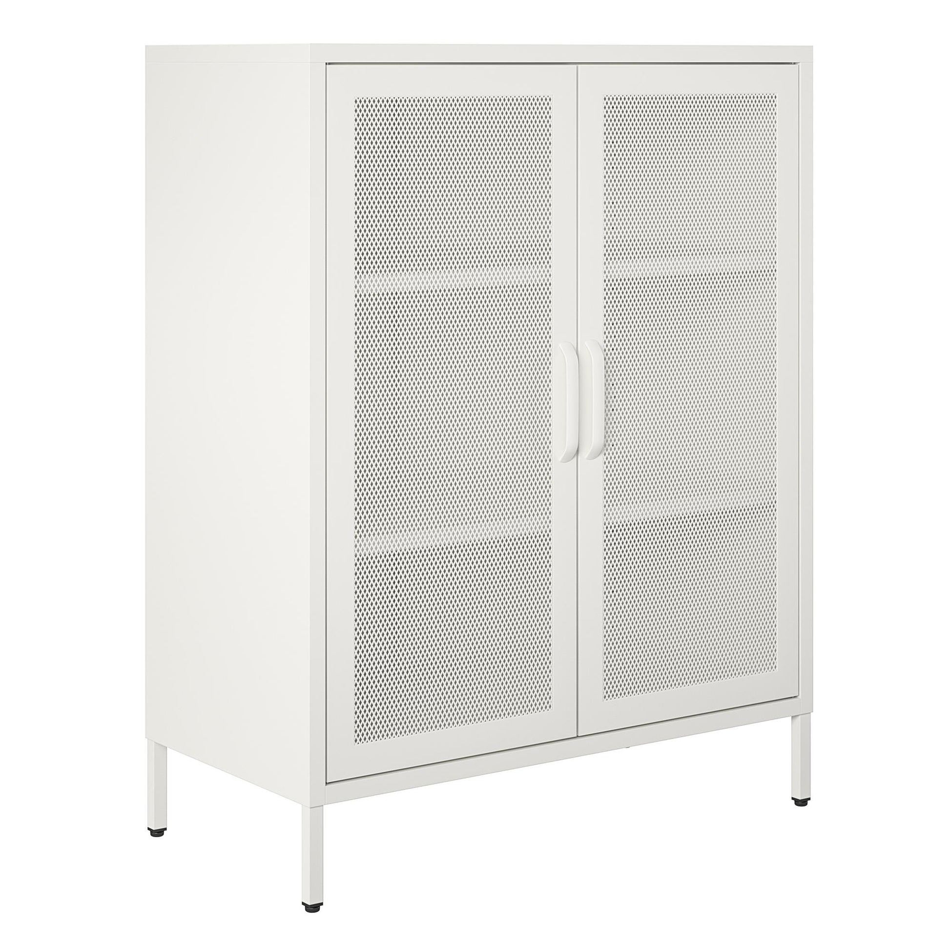Sunset District 2 Door Accent Cabinet-Mesh Metal Locker, White - White