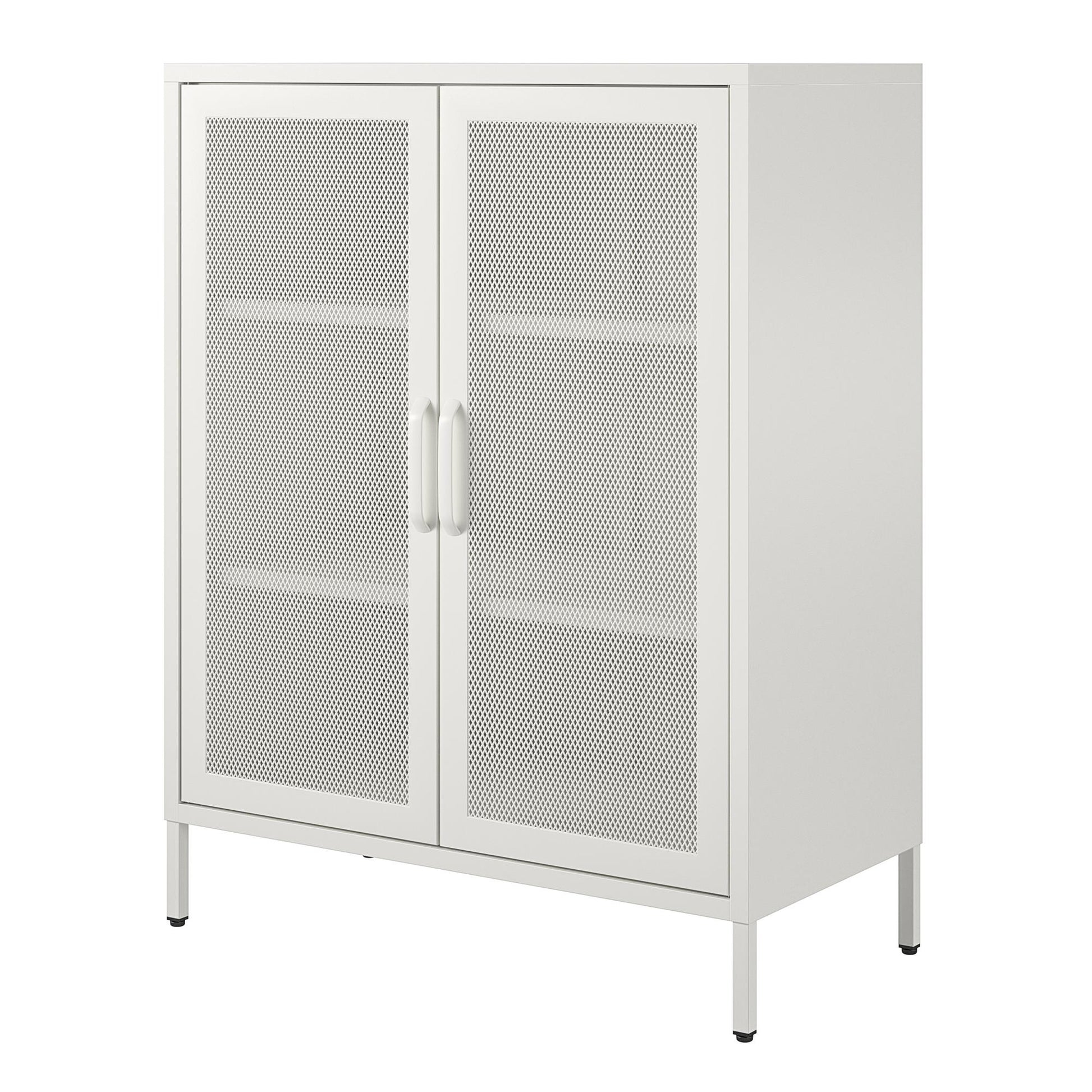 Sunset District 2 Door Accent Cabinet-Mesh Metal Locker, White - White