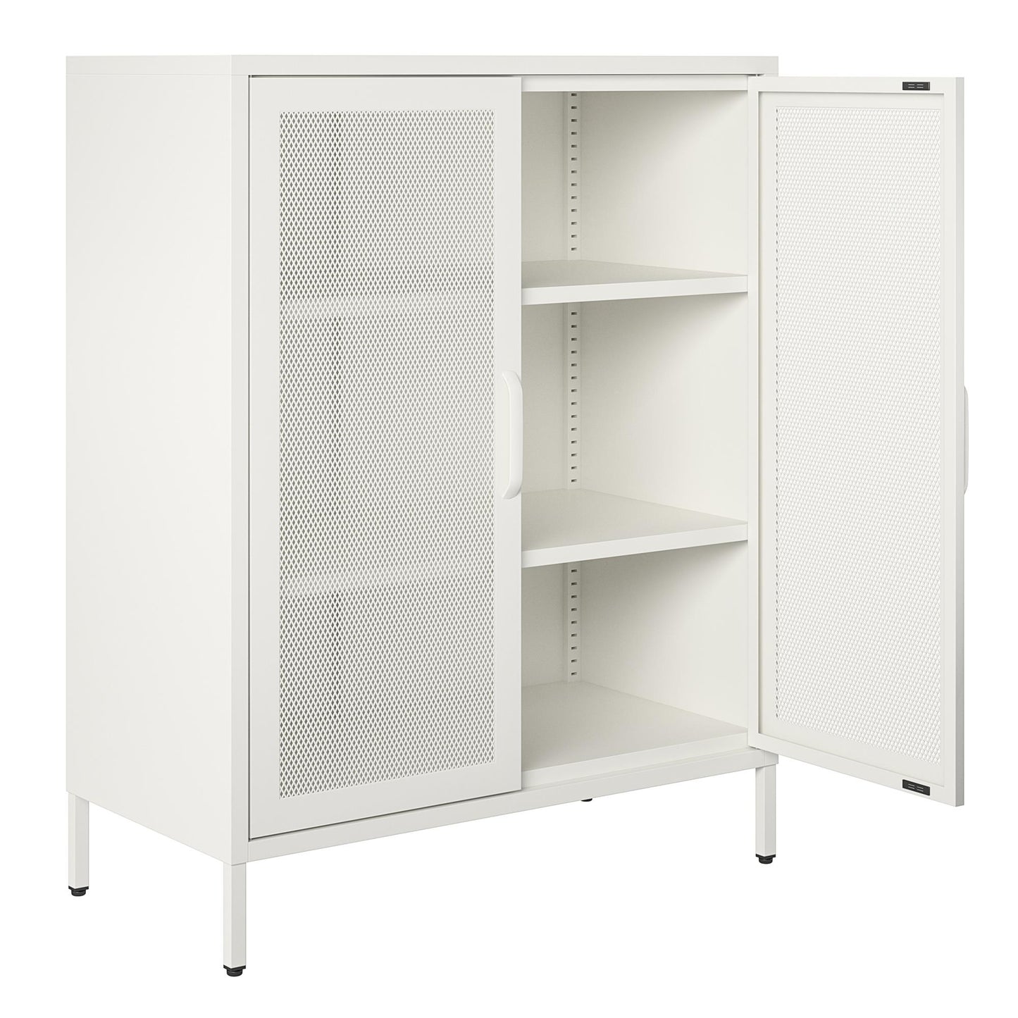 Sunset District 2 Door Accent Cabinet-Mesh Metal Locker, White - White