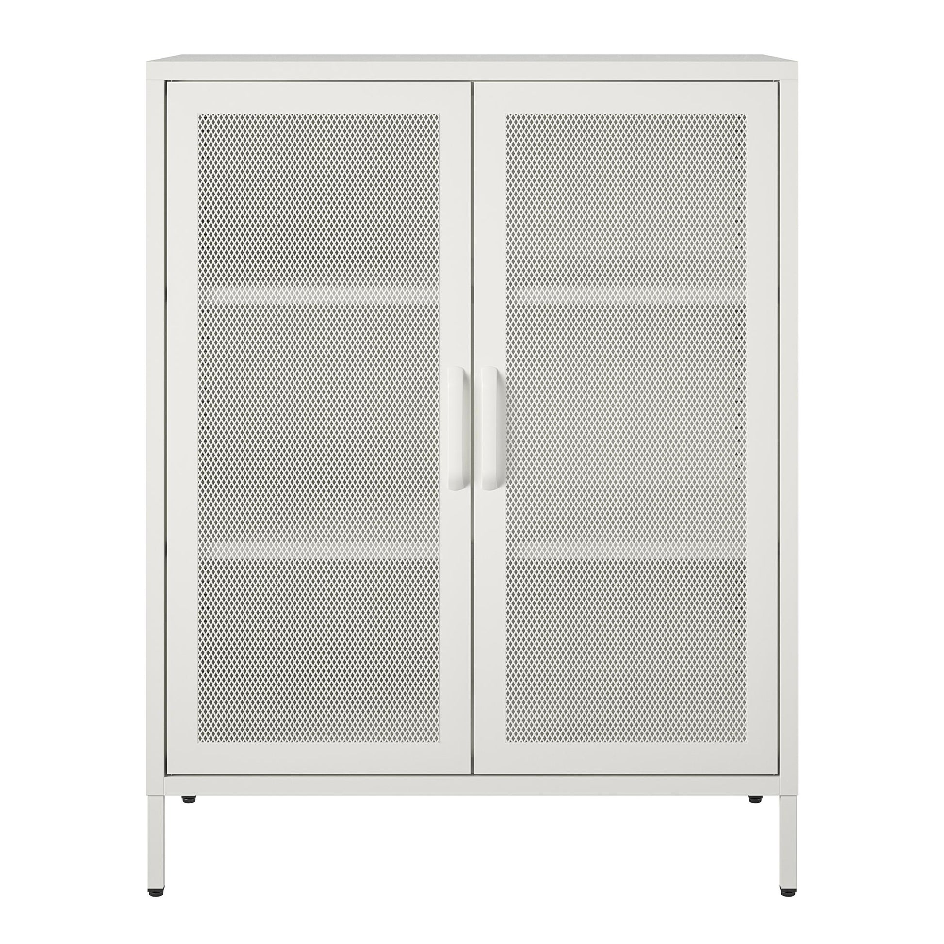 Sunset District 2 Door Accent Cabinet-Mesh Metal Locker, White - White
