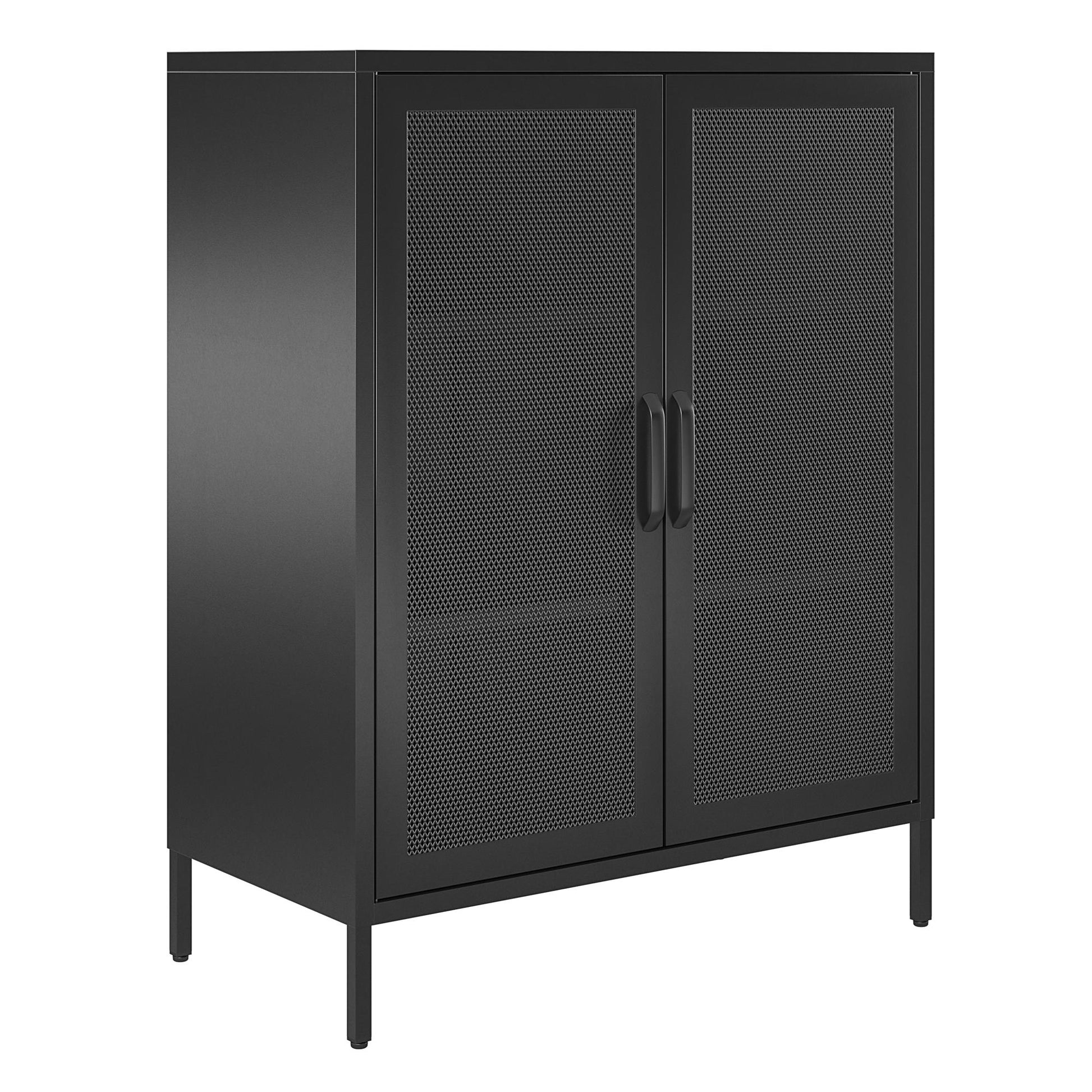 Sunset District 2 Door Accent Cabinet-Mesh Metal Locker, Black - Black