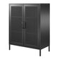 Sunset District 2 Door Accent Cabinet-Mesh Metal Locker, Black - Black