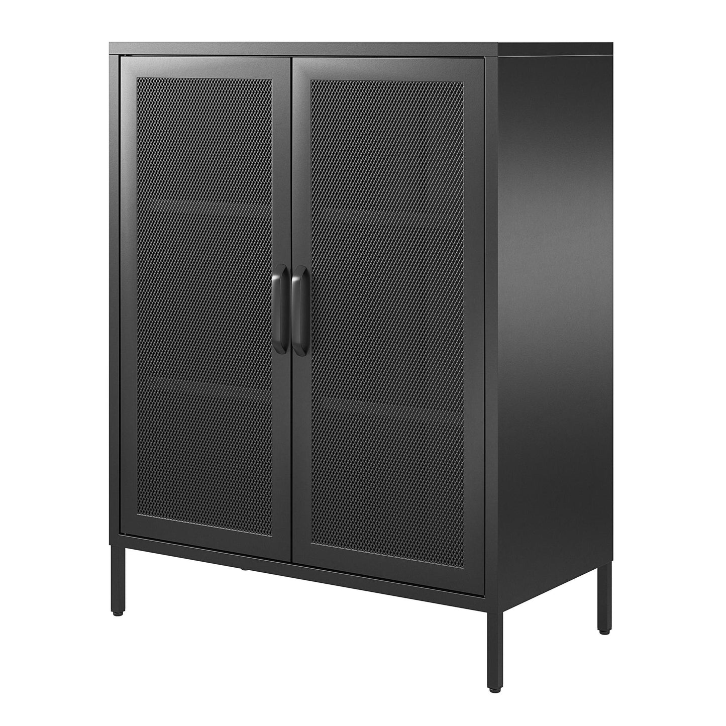Sunset District 2 Door Accent Cabinet-Mesh Metal Locker, Black - Black