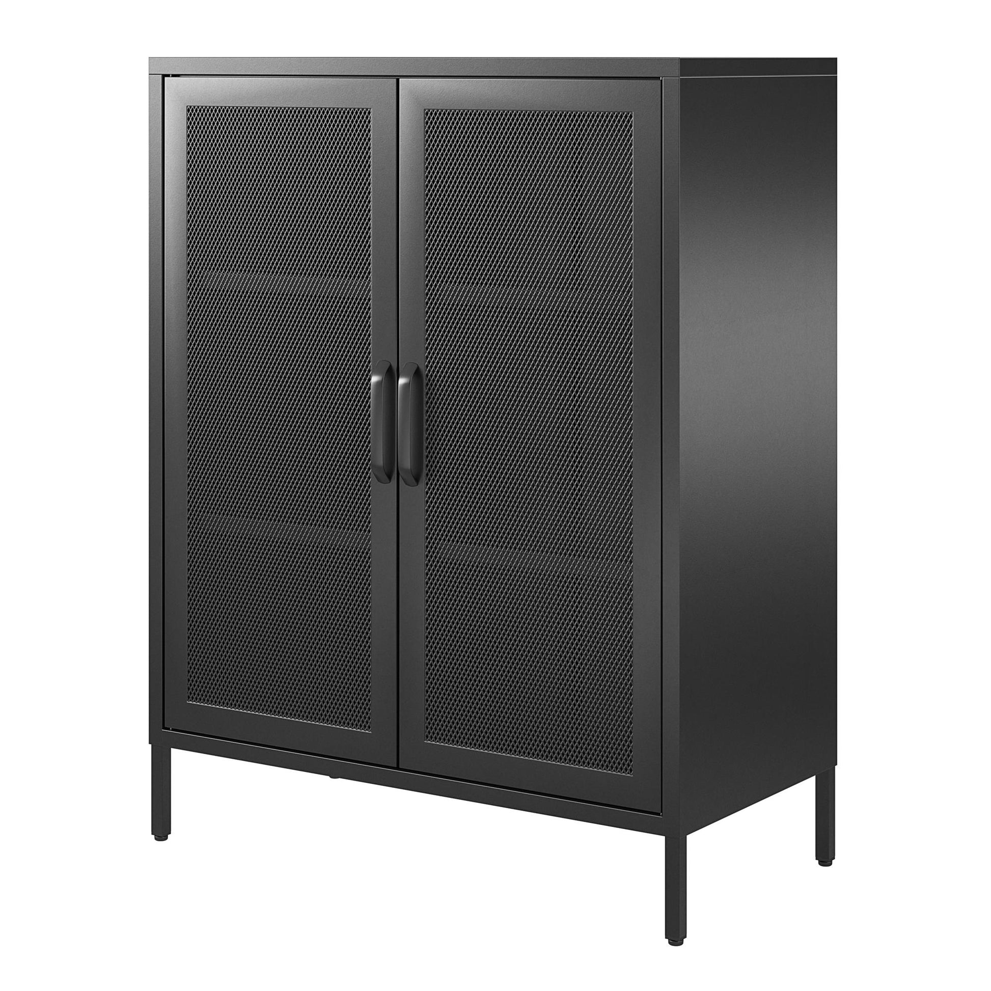 Sunset District 2 Door Accent Cabinet-Mesh Metal Locker, Black - Black