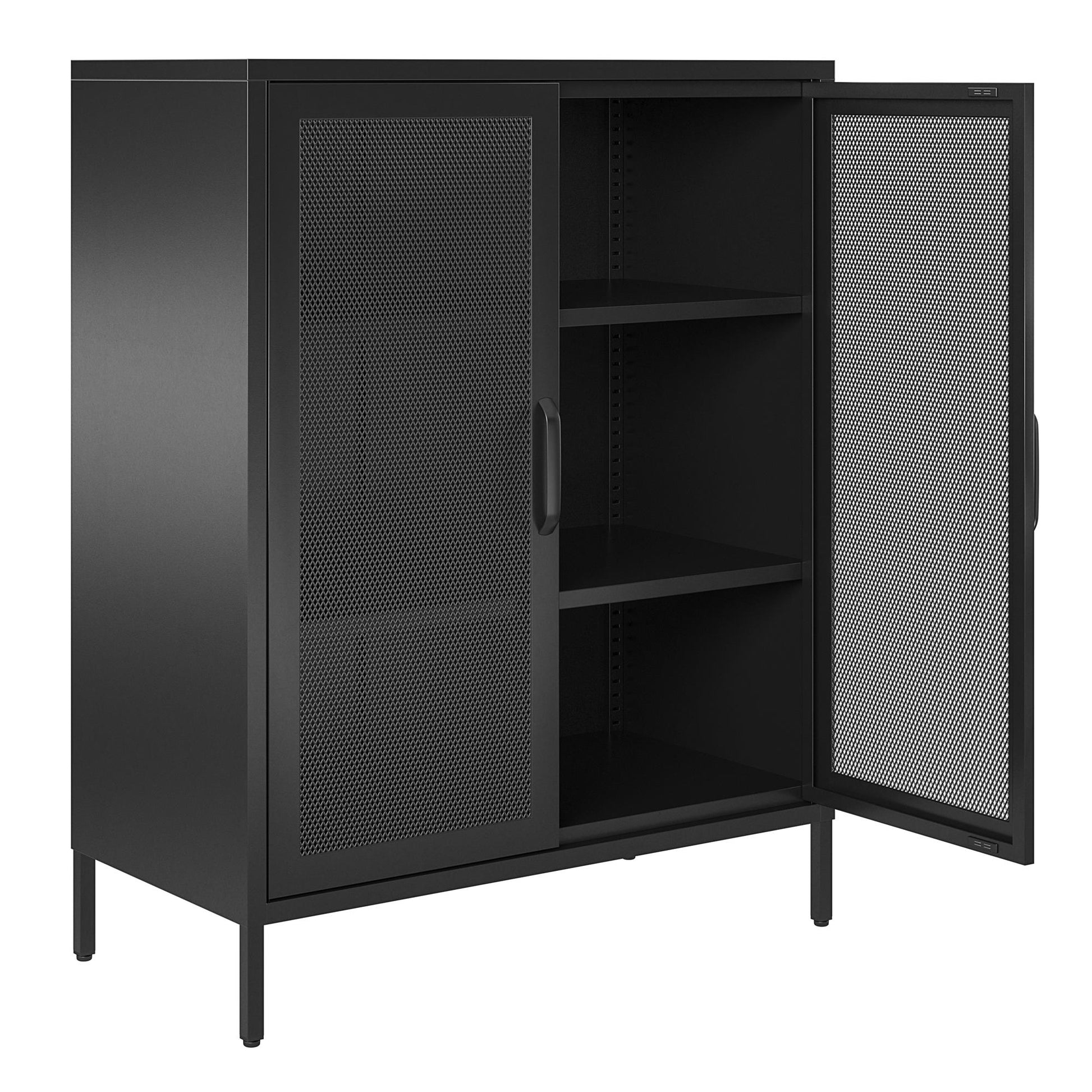 Sunset District 2 Door Accent Cabinet-Mesh Metal Locker, Black - Black