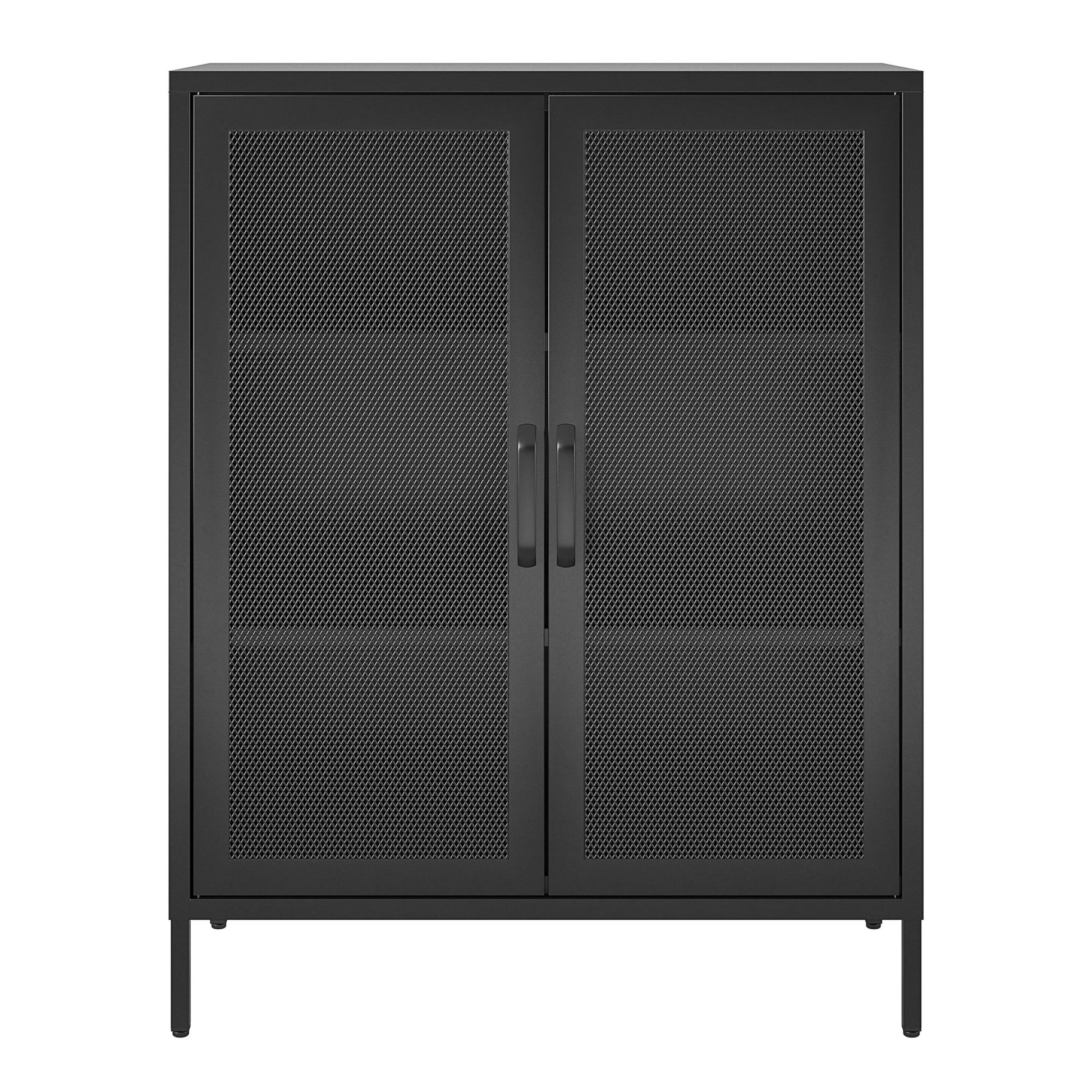 Sunset District 2 Door Accent Cabinet-Mesh Metal Locker, Black - Black
